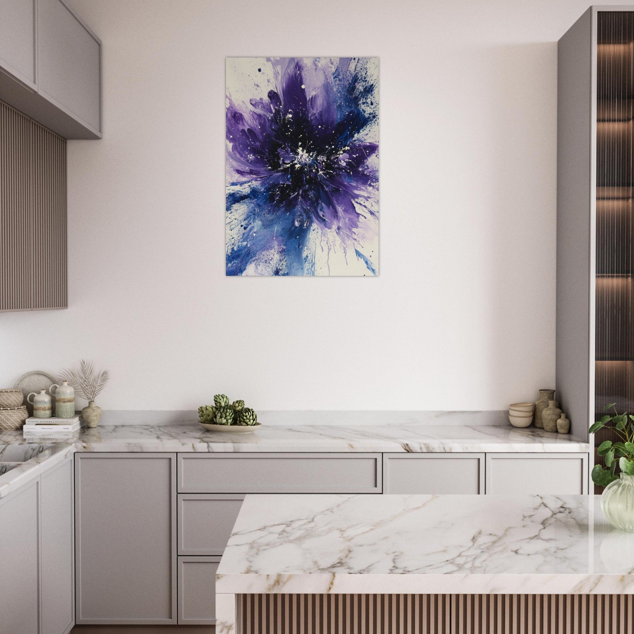 Aluminum Print Portrait - Cosmic Bloom An abstract explosion of deep purple - Shop Ai Art WebShop - Digital Art online Store