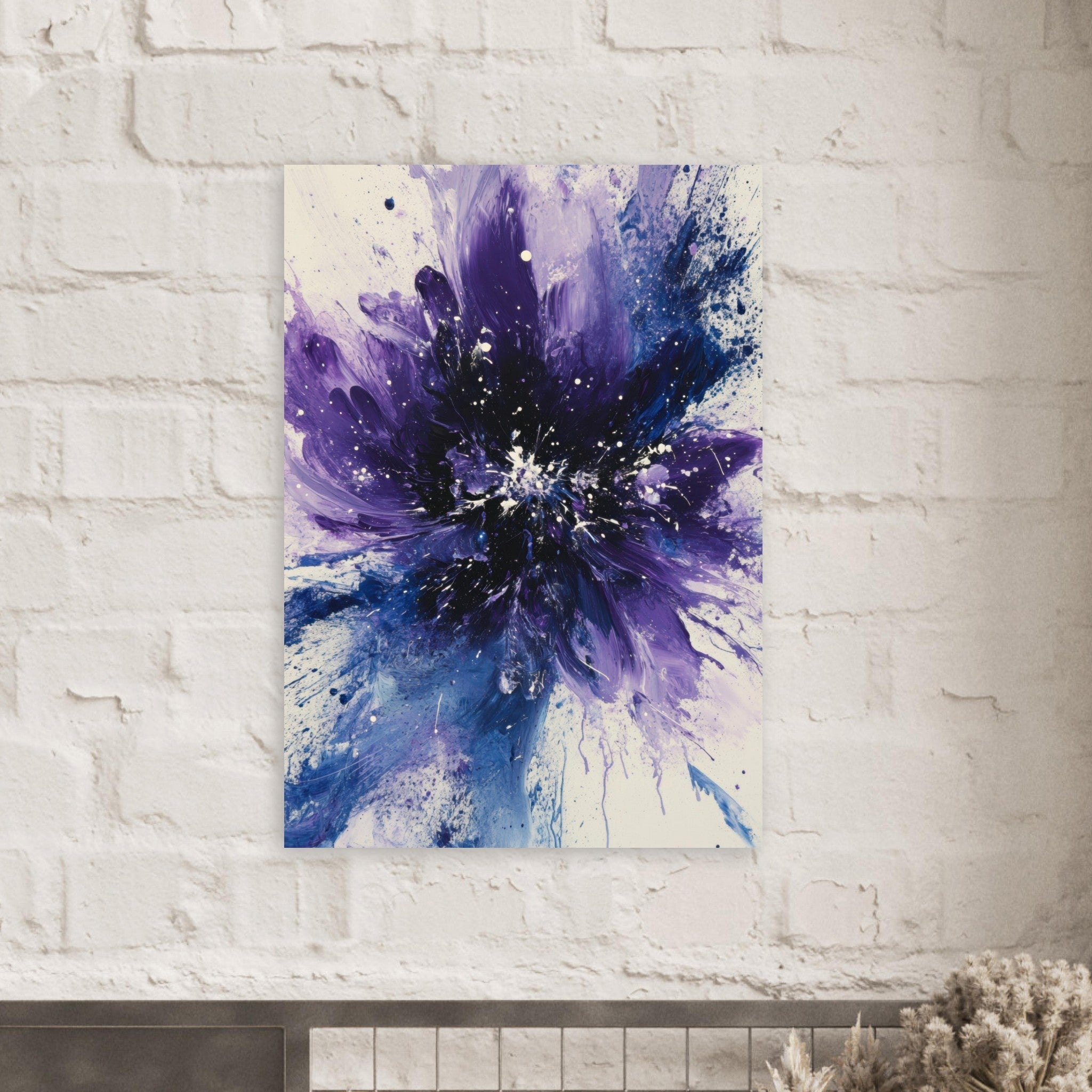 Aluminum Print Portrait - Cosmic Bloom An abstract explosion of deep purple - Shop Ai Art WebShop - Digital Art online Store