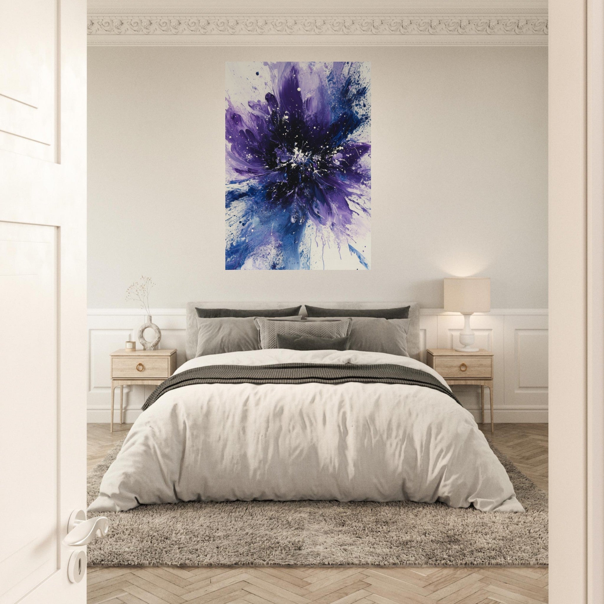 Aluminum Print Portrait - Cosmic Bloom An abstract explosion of deep purple - Shop Ai Art WebShop - Digital Art online Store