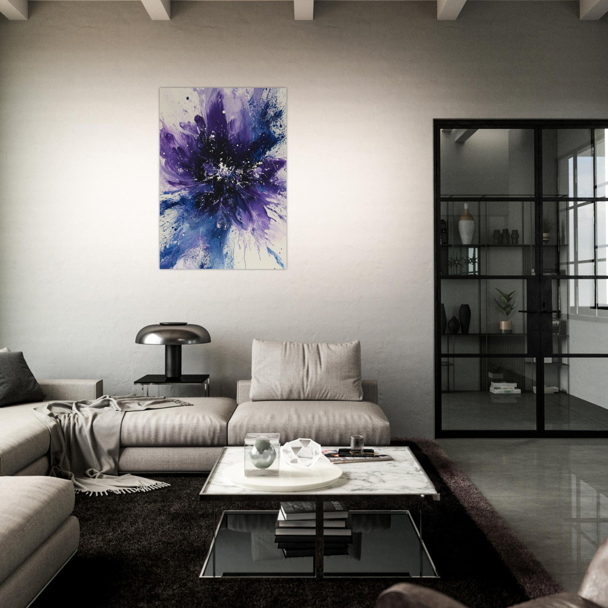 Aluminum Print Portrait - Cosmic Bloom An abstract explosion of deep purple - Shop Ai Art WebShop - Digital Art online Store