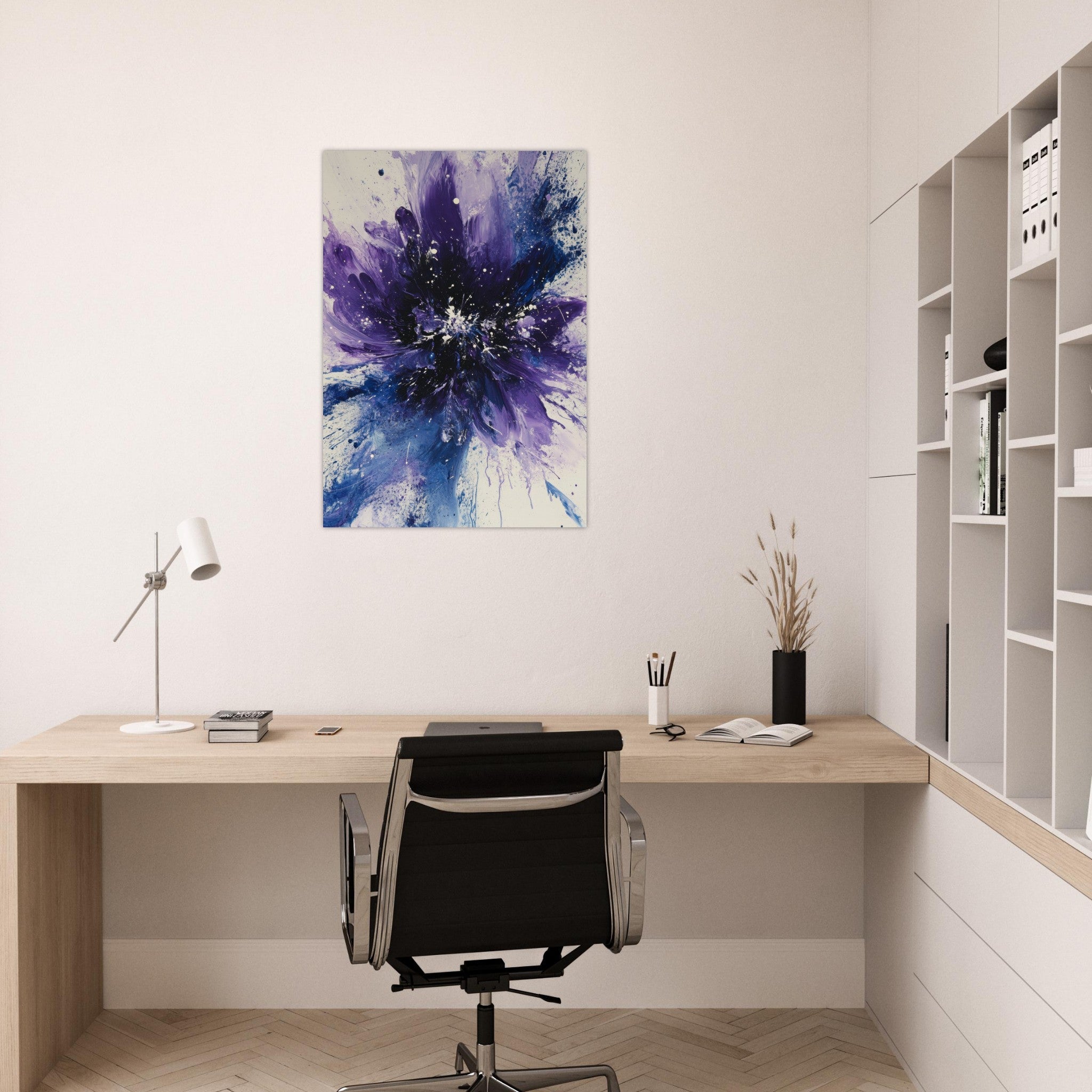 Aluminum Print Portrait - Cosmic Bloom An abstract explosion of deep purple - Shop Ai Art WebShop - Digital Art online Store
