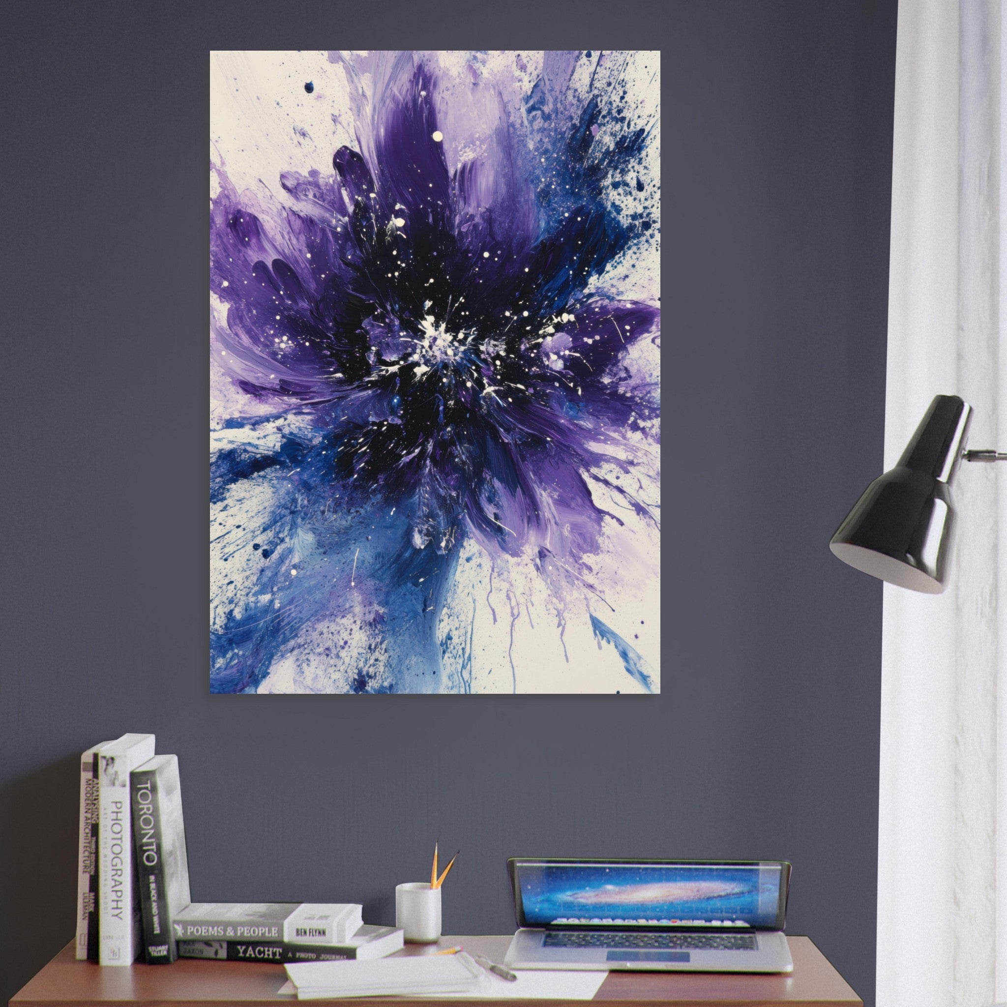 Aluminum Print Portrait - Cosmic Bloom An abstract explosion of deep purple - Shop Ai Art WebShop - Digital Art online Store