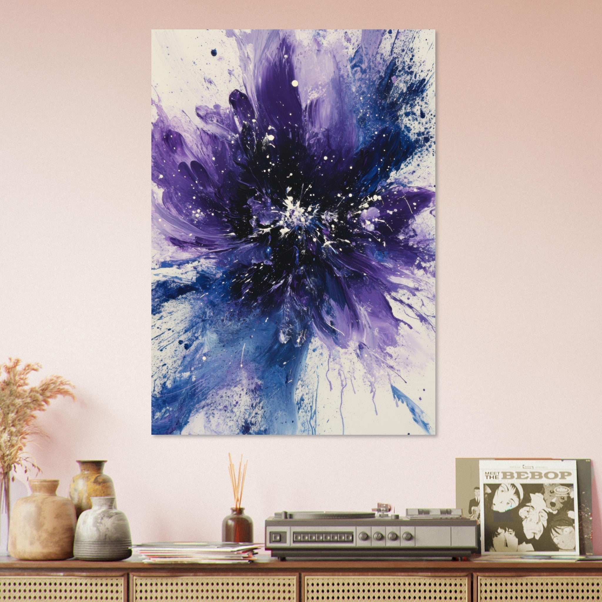Aluminum Print Portrait - Cosmic Bloom An abstract explosion of deep purple - Shop Ai Art WebShop - Digital Art online Store