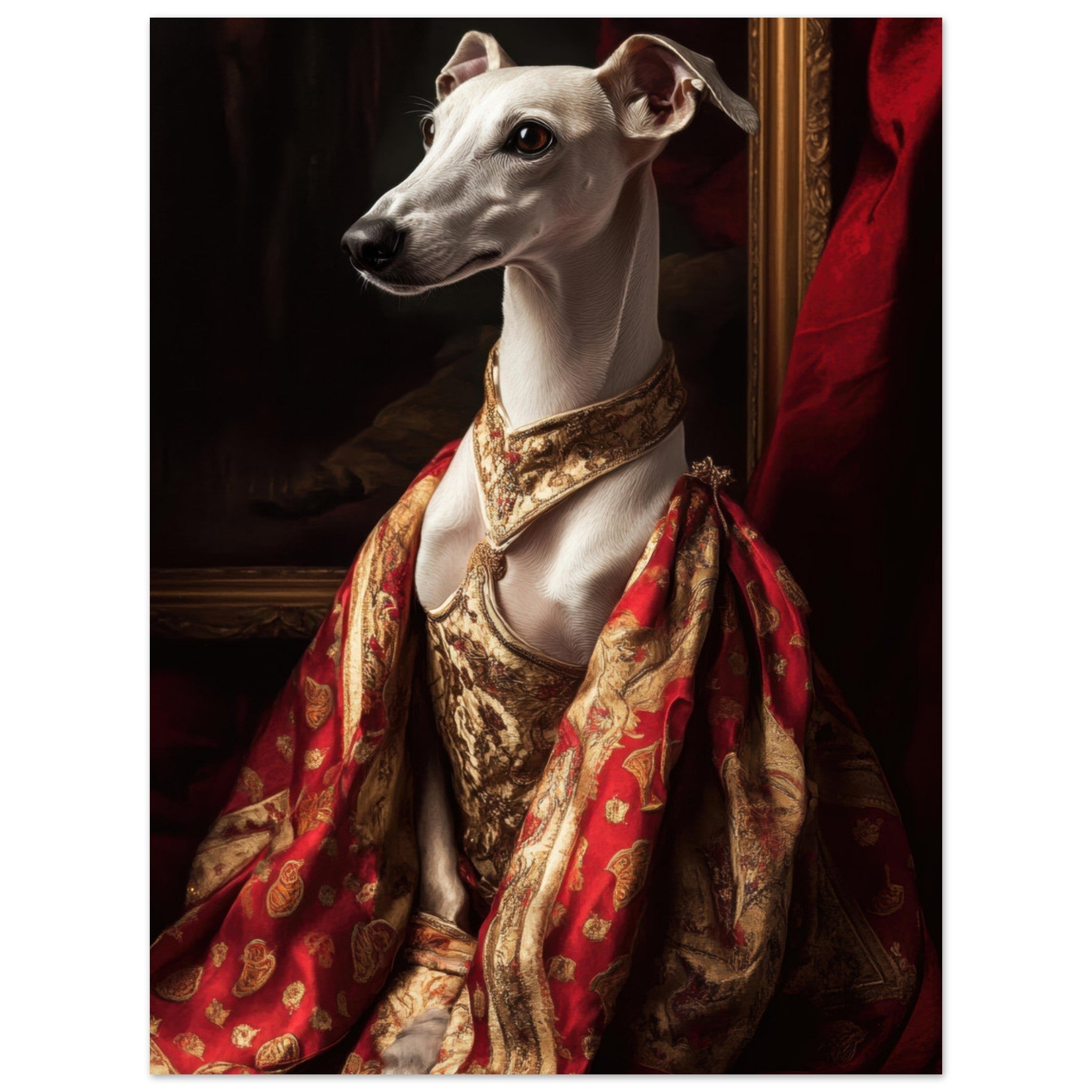 Aluminum Print Portrait - Elegant Baroque Greyhound Portrait A sleek grey - Shop Ai Art WebShop - Digital Art online Store