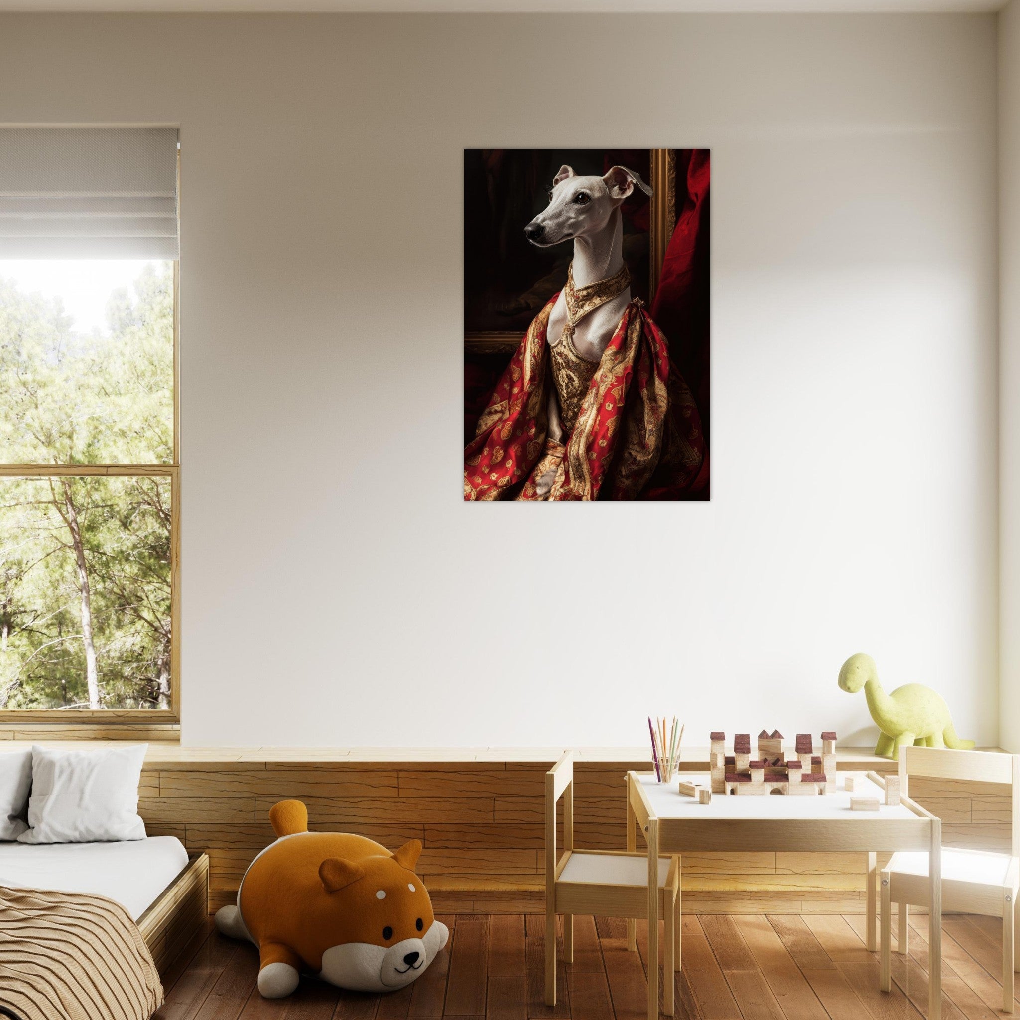 Aluminum Print Portrait - Elegant Baroque Greyhound Portrait A sleek grey - Shop Ai Art WebShop - Digital Art online Store