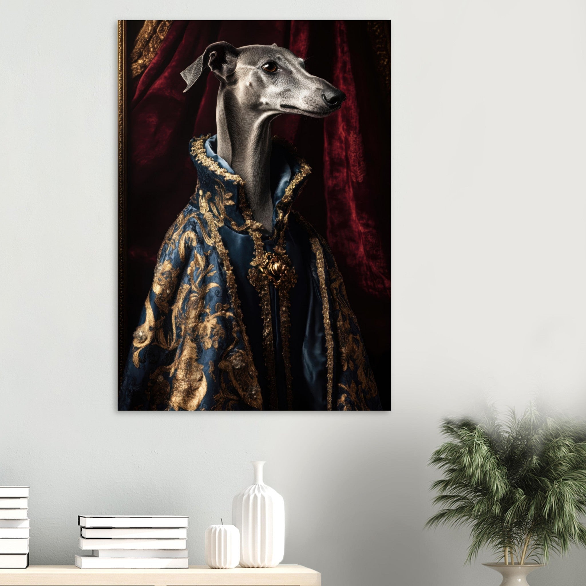 Aluminum Print Portrait - Elegant Baroque Greyhound Portrait A sleek grey 2 - Shop Ai Art WebShop - Digital Art online Store