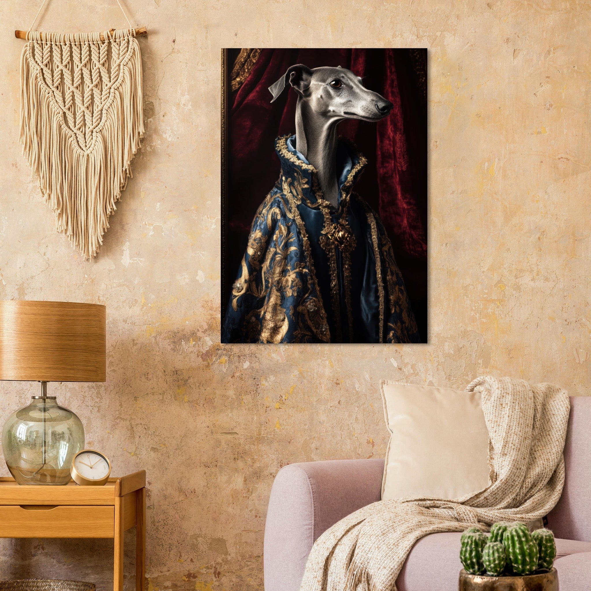 Aluminum Print Portrait - Elegant Baroque Greyhound Portrait A sleek grey 2 - Shop Ai Art WebShop - Digital Art online Store