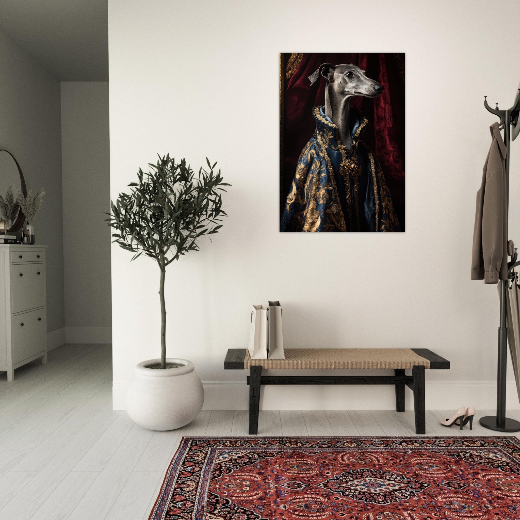 Aluminum Print Portrait - Elegant Baroque Greyhound Portrait A sleek grey 2 - Shop Ai Art WebShop - Digital Art online Store