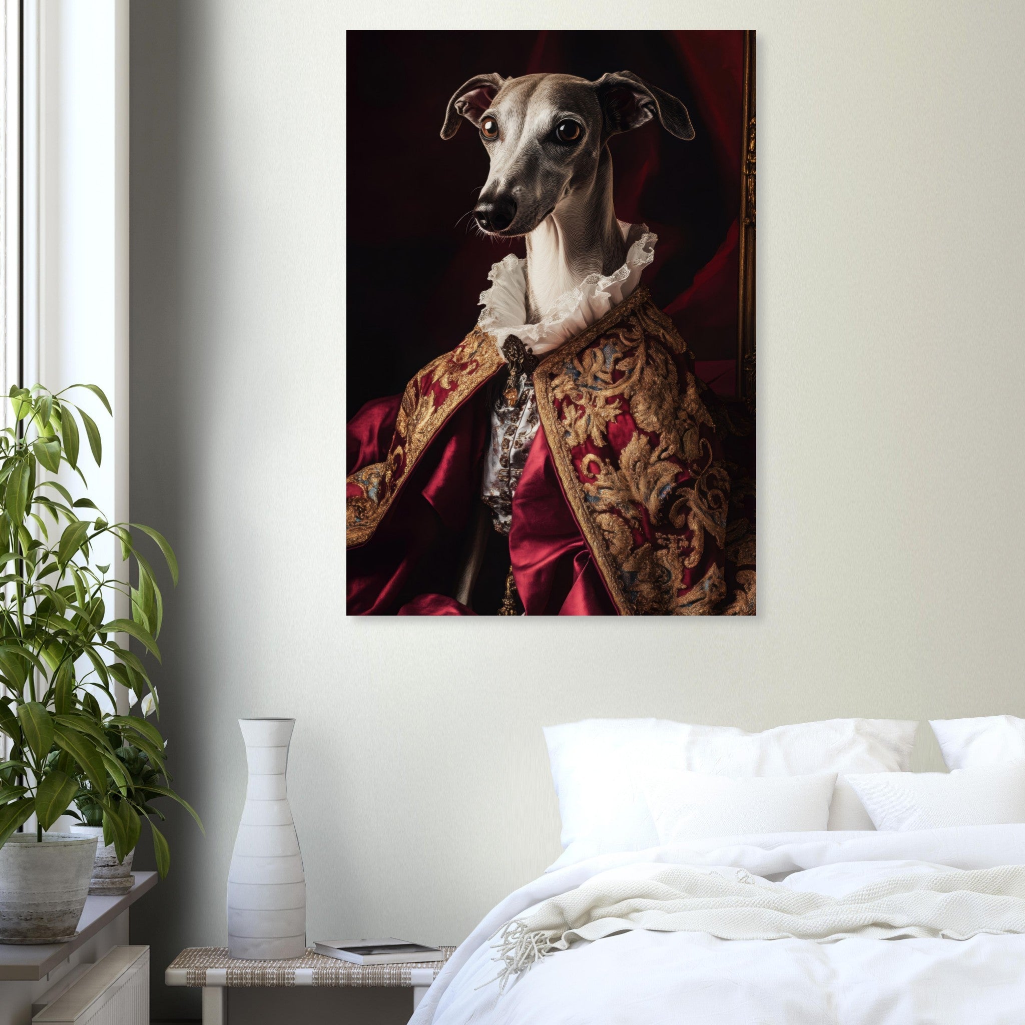 Aluminum Print Portrait - Elegant Baroque Greyhound Portrait A sleek grey 3 - Shop Ai Art WebShop - Digital Art online Store