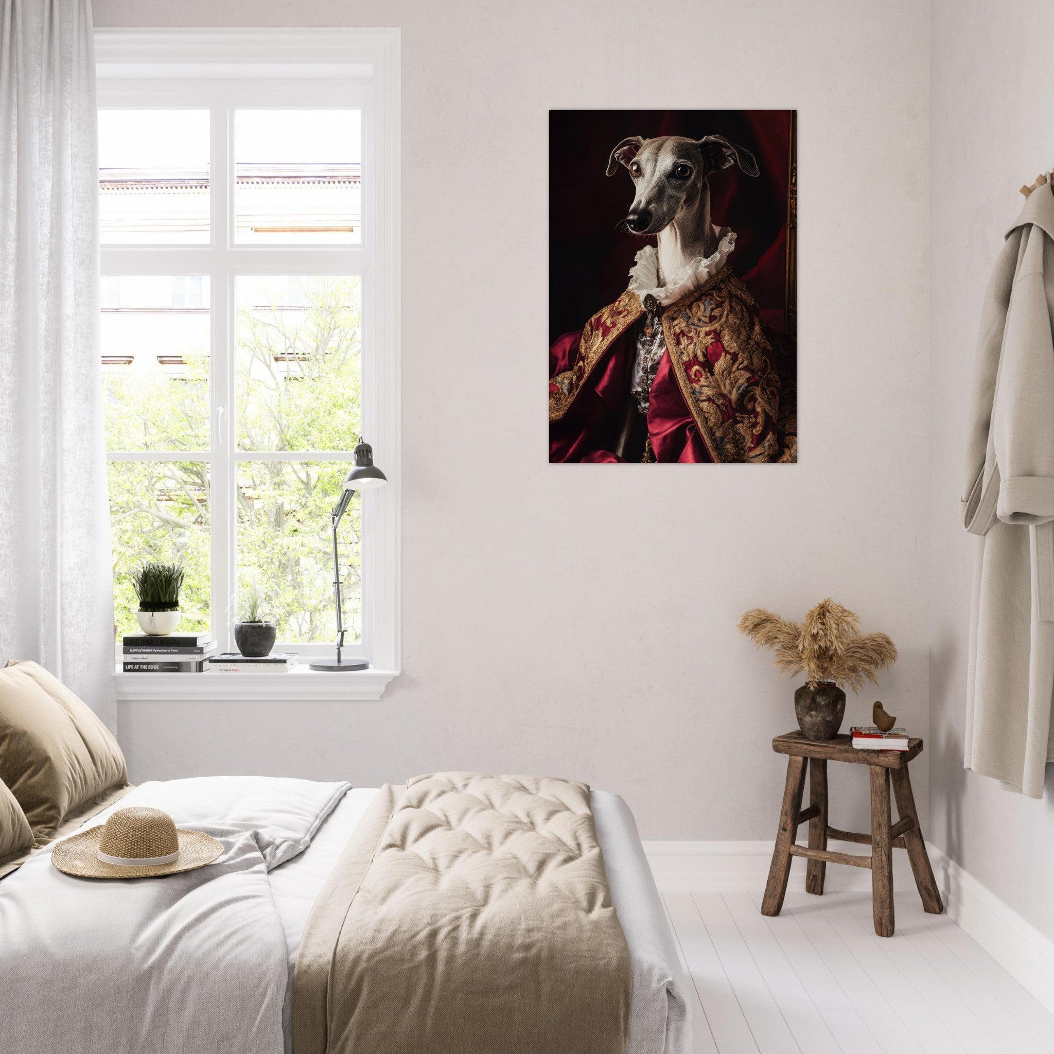 Aluminum Print Portrait - Elegant Baroque Greyhound Portrait A sleek grey 3 - Shop Ai Art WebShop - Digital Art online Store