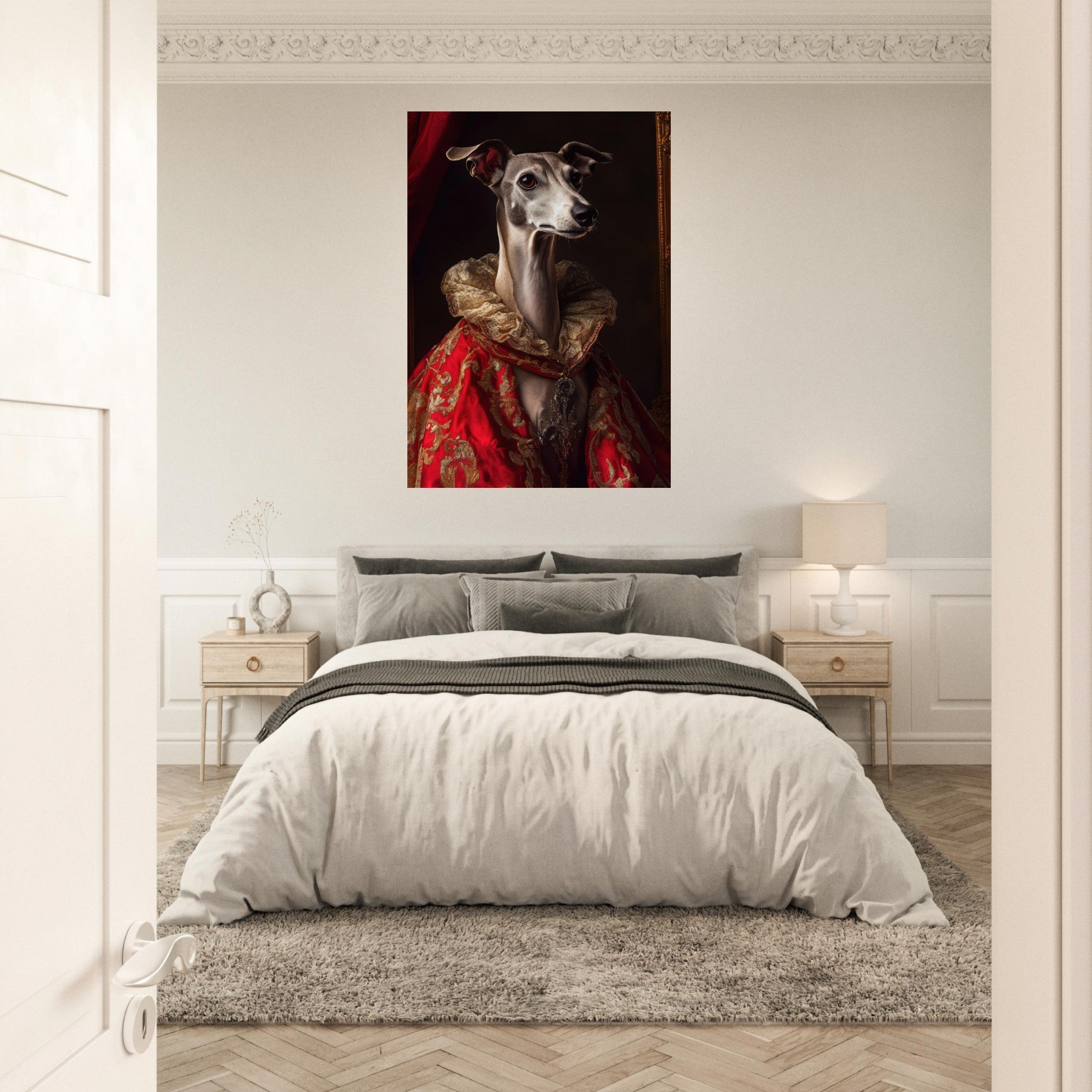 Aluminum Print Portrait - Elegant Baroque Greyhound Portrait A sleek grey 5 - Shop Ai Art WebShop - Digital Art online Store
