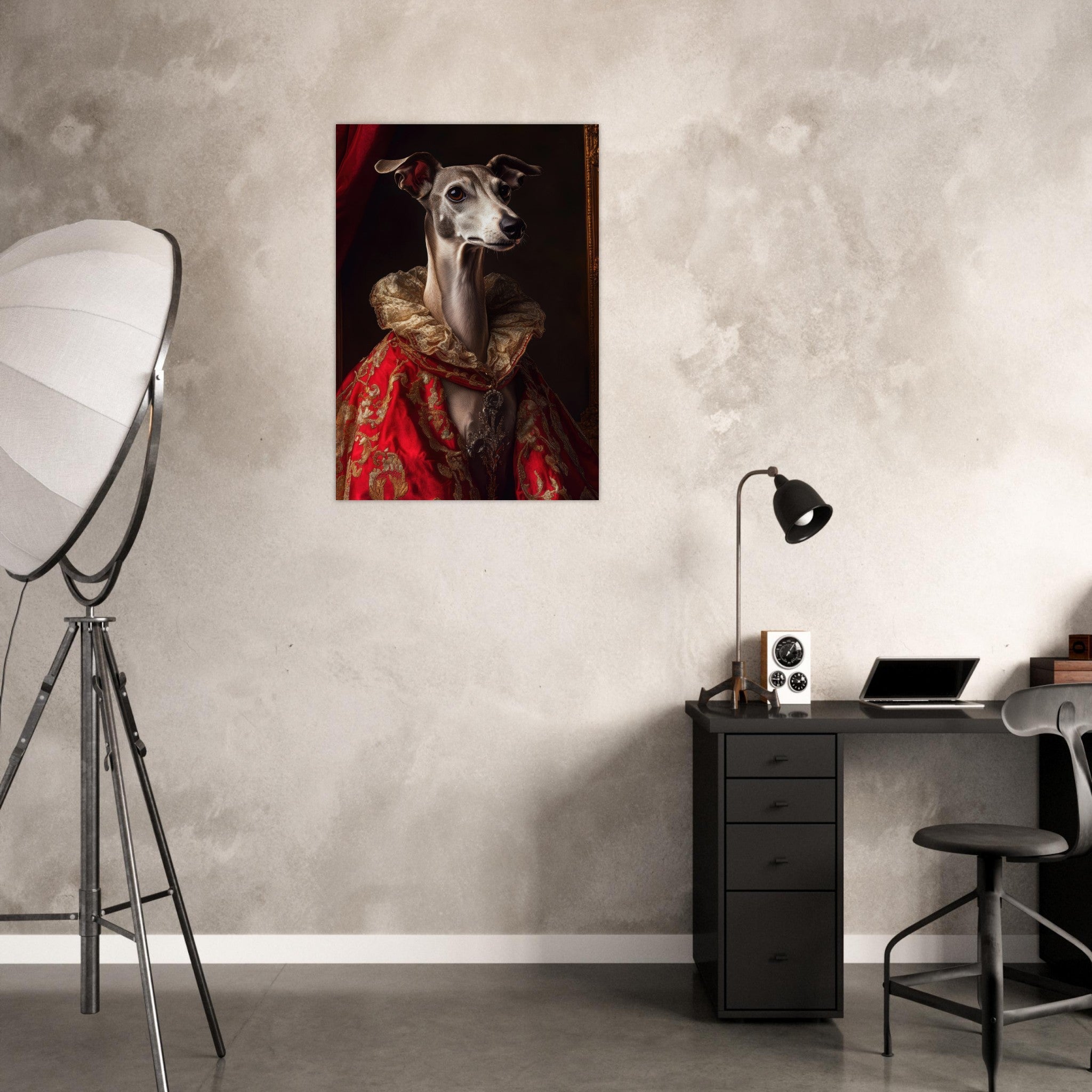 Aluminum Print Portrait - Elegant Baroque Greyhound Portrait A sleek grey 5 - Shop Ai Art WebShop - Digital Art online Store