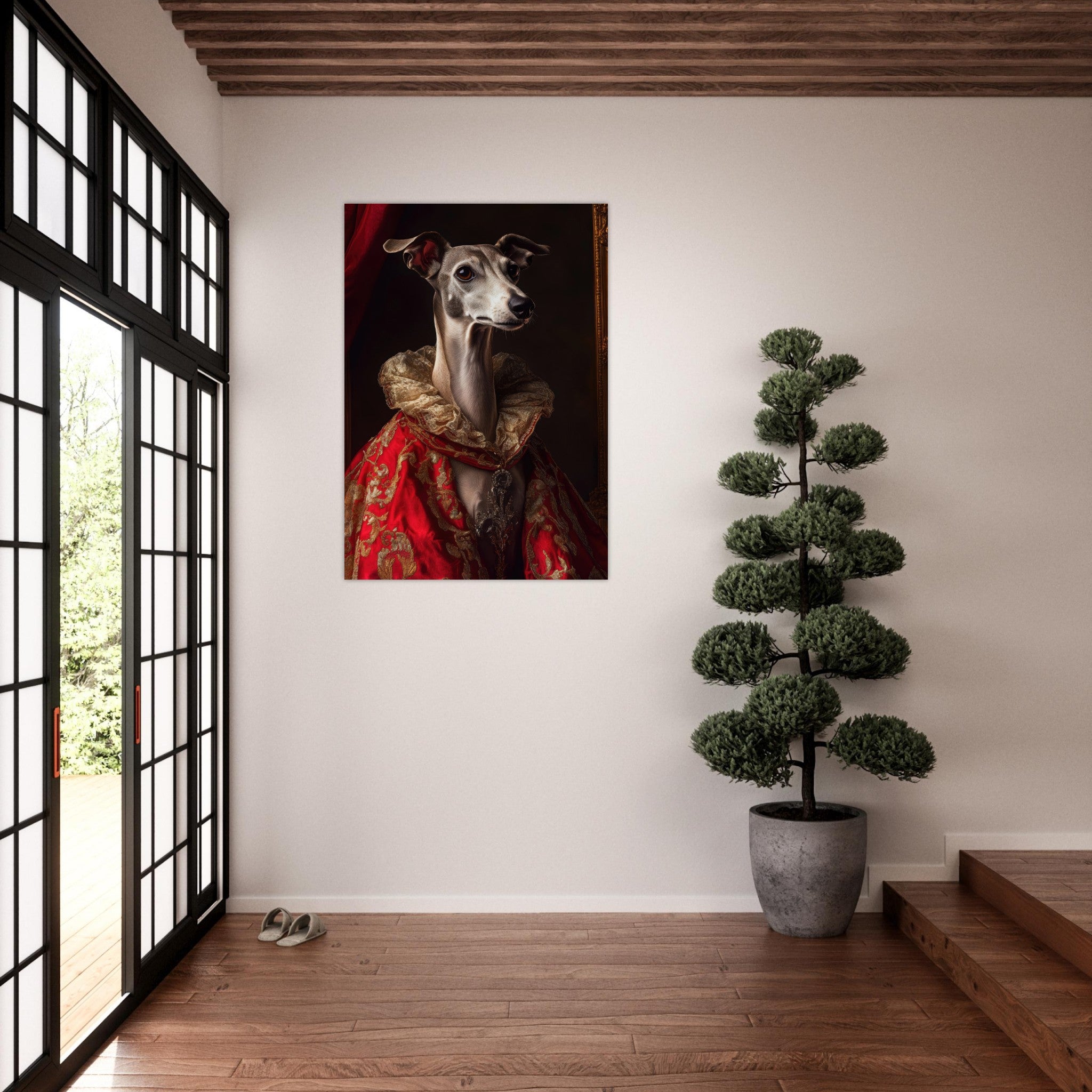 Aluminum Print Portrait - Elegant Baroque Greyhound Portrait A sleek grey 5 - Shop Ai Art WebShop - Digital Art online Store