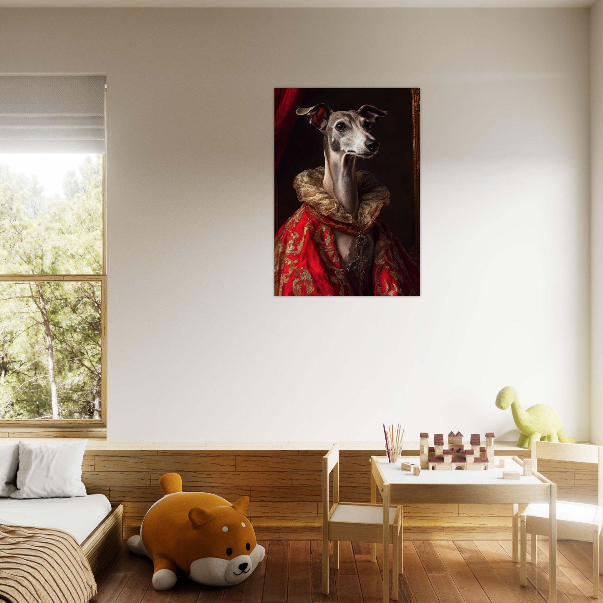 Aluminum Print Portrait - Elegant Baroque Greyhound Portrait A sleek grey 5 - Shop Ai Art WebShop - Digital Art online Store