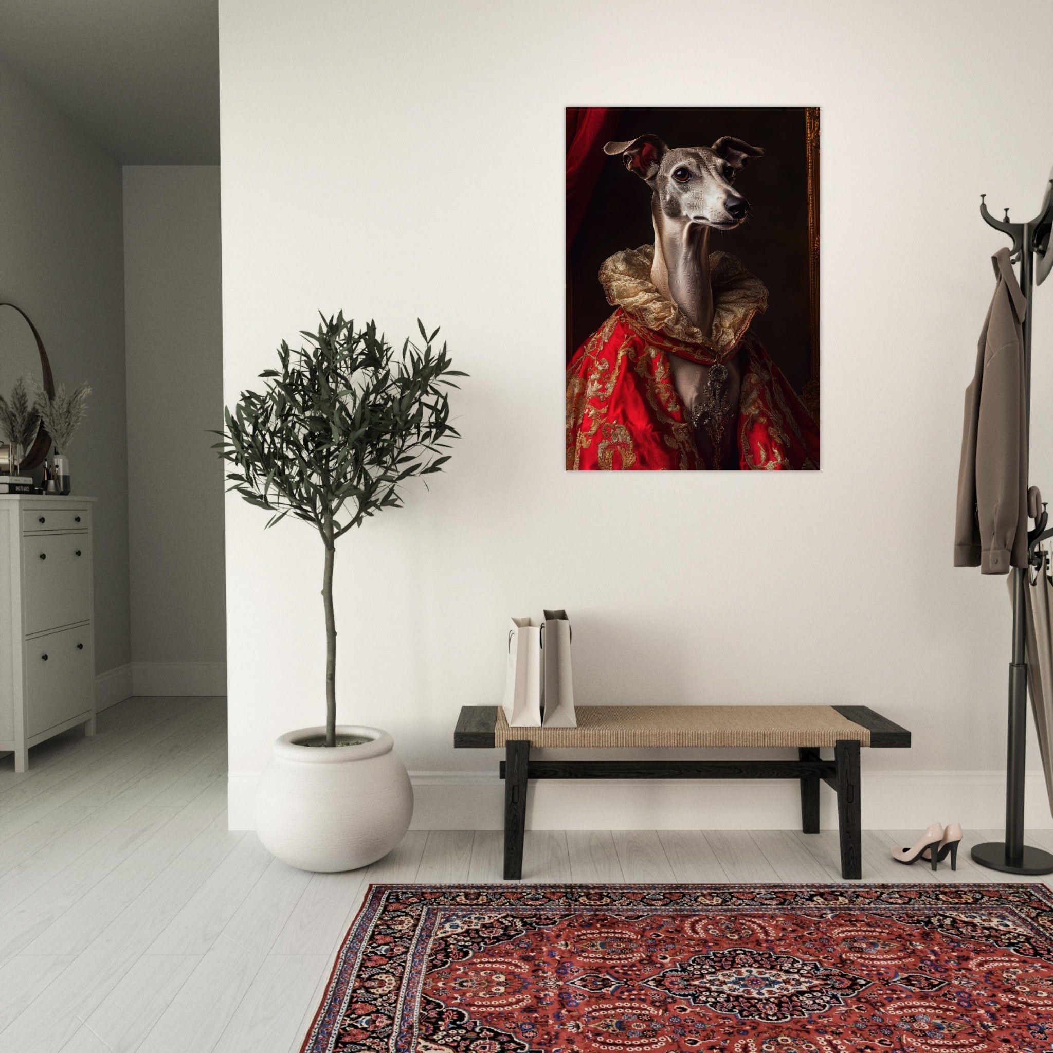 Aluminum Print Portrait - Elegant Baroque Greyhound Portrait A sleek grey 5 - Shop Ai Art WebShop - Digital Art online Store