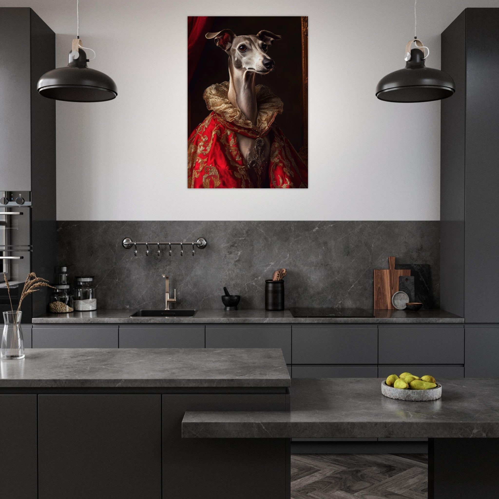 Aluminum Print Portrait - Elegant Baroque Greyhound Portrait A sleek grey 5 - Shop Ai Art WebShop - Digital Art online Store
