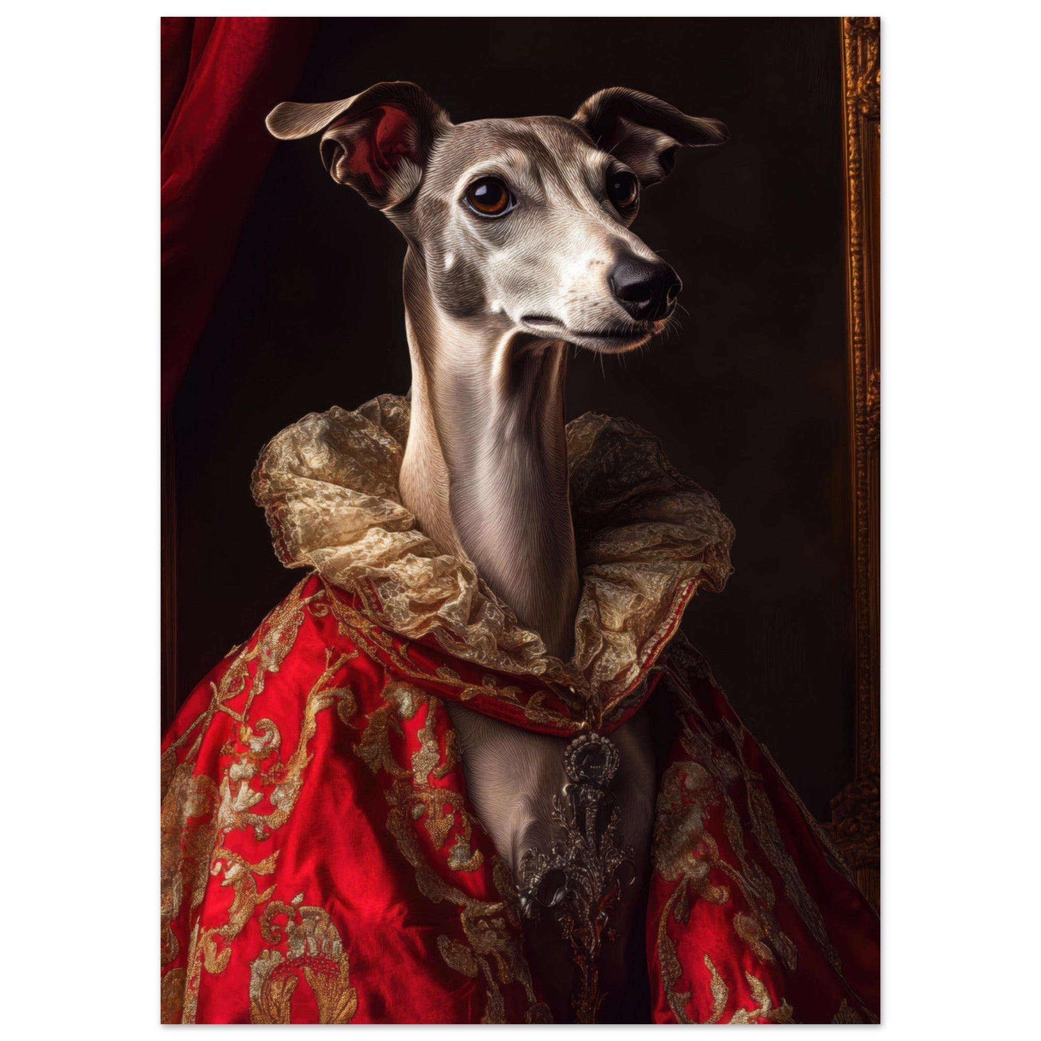 Aluminum Print Portrait - Elegant Baroque Greyhound Portrait A sleek grey 5 - Shop Ai Art WebShop - Digital Art online Store