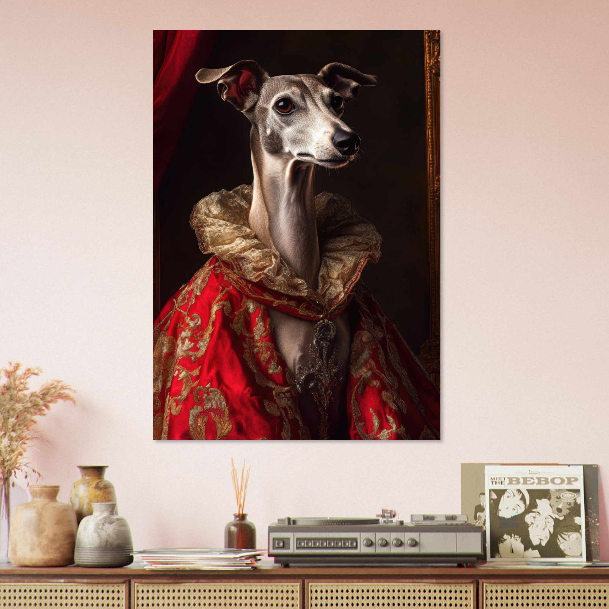 Aluminum Print Portrait - Elegant Baroque Greyhound Portrait A sleek grey 5 - Shop Ai Art WebShop - Digital Art online Store