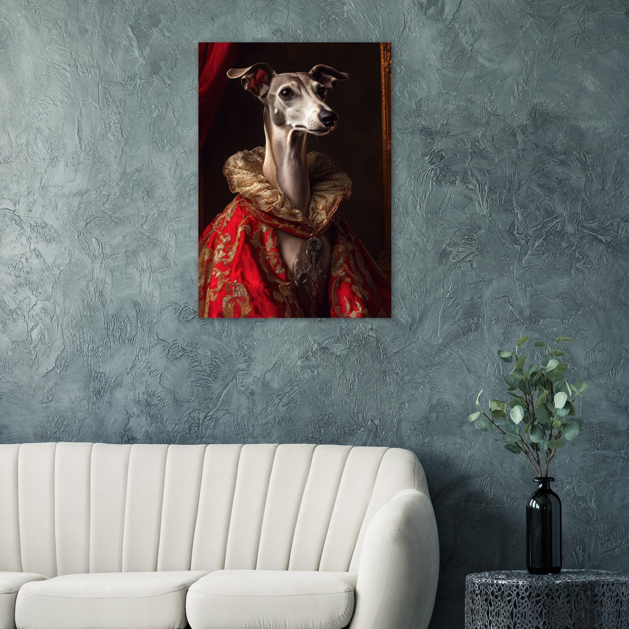 Aluminum Print Portrait - Elegant Baroque Greyhound Portrait A sleek grey 5 - Shop Ai Art WebShop - Digital Art online Store