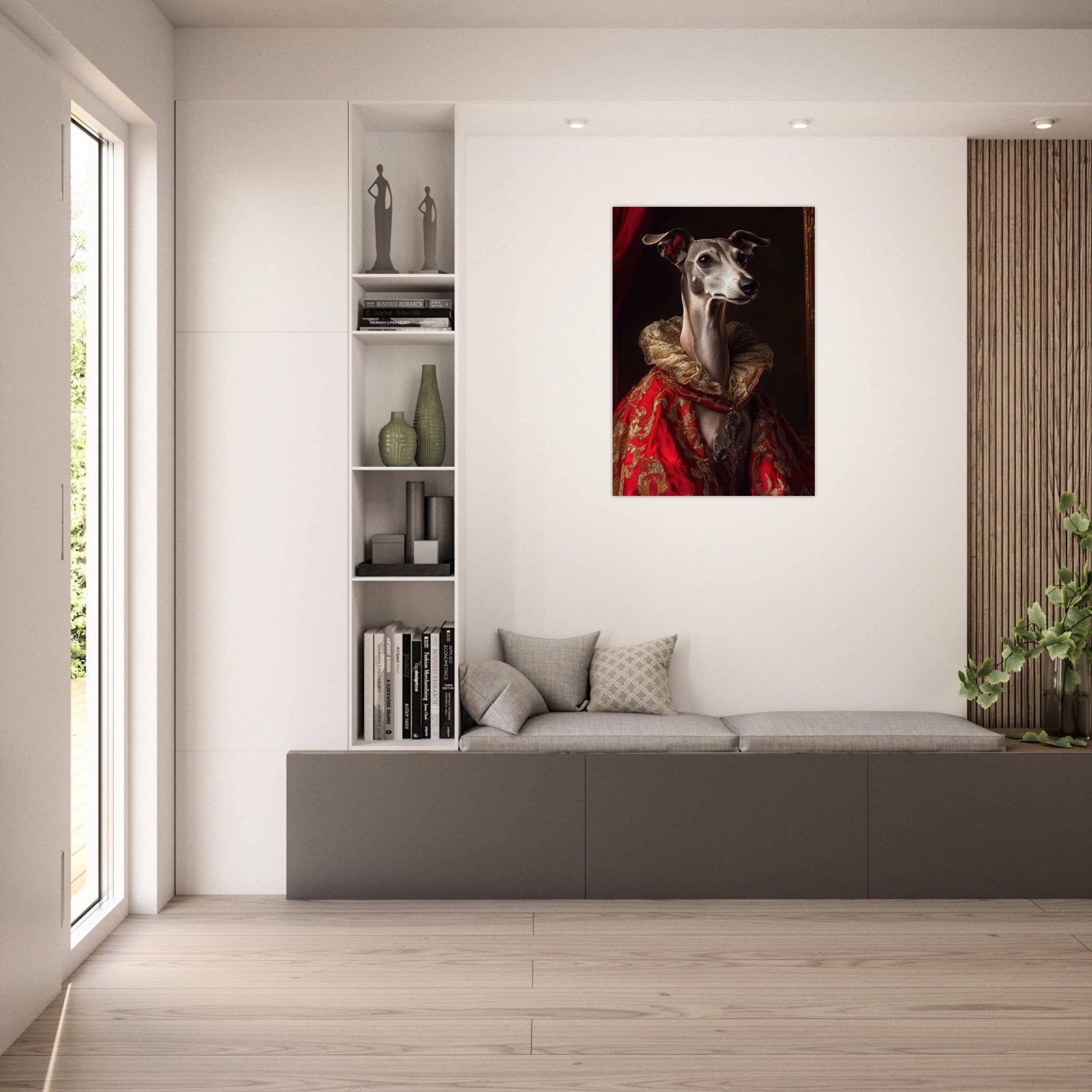 Aluminum Print Portrait - Elegant Baroque Greyhound Portrait A sleek grey 5 - Shop Ai Art WebShop - Digital Art online Store