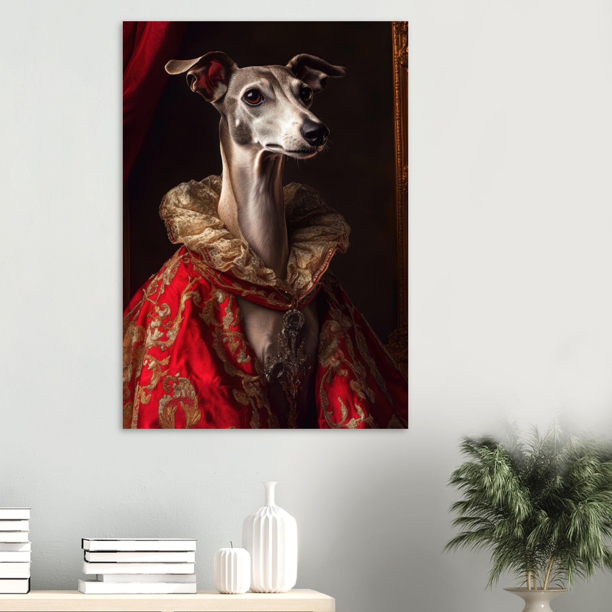 Aluminum Print Portrait - Elegant Baroque Greyhound Portrait A sleek grey 5 - Shop Ai Art WebShop - Digital Art online Store