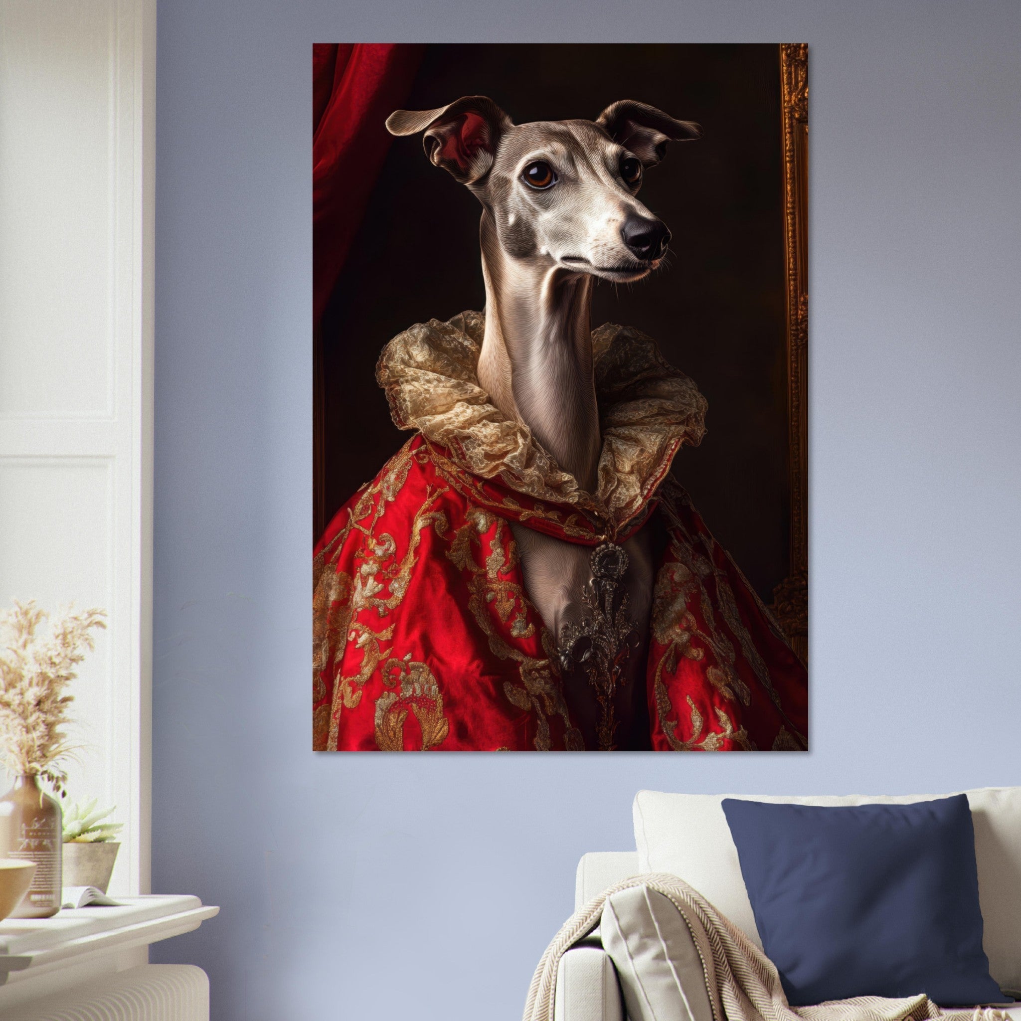 Aluminum Print Portrait - Elegant Baroque Greyhound Portrait A sleek grey 5 - Shop Ai Art WebShop - Digital Art online Store