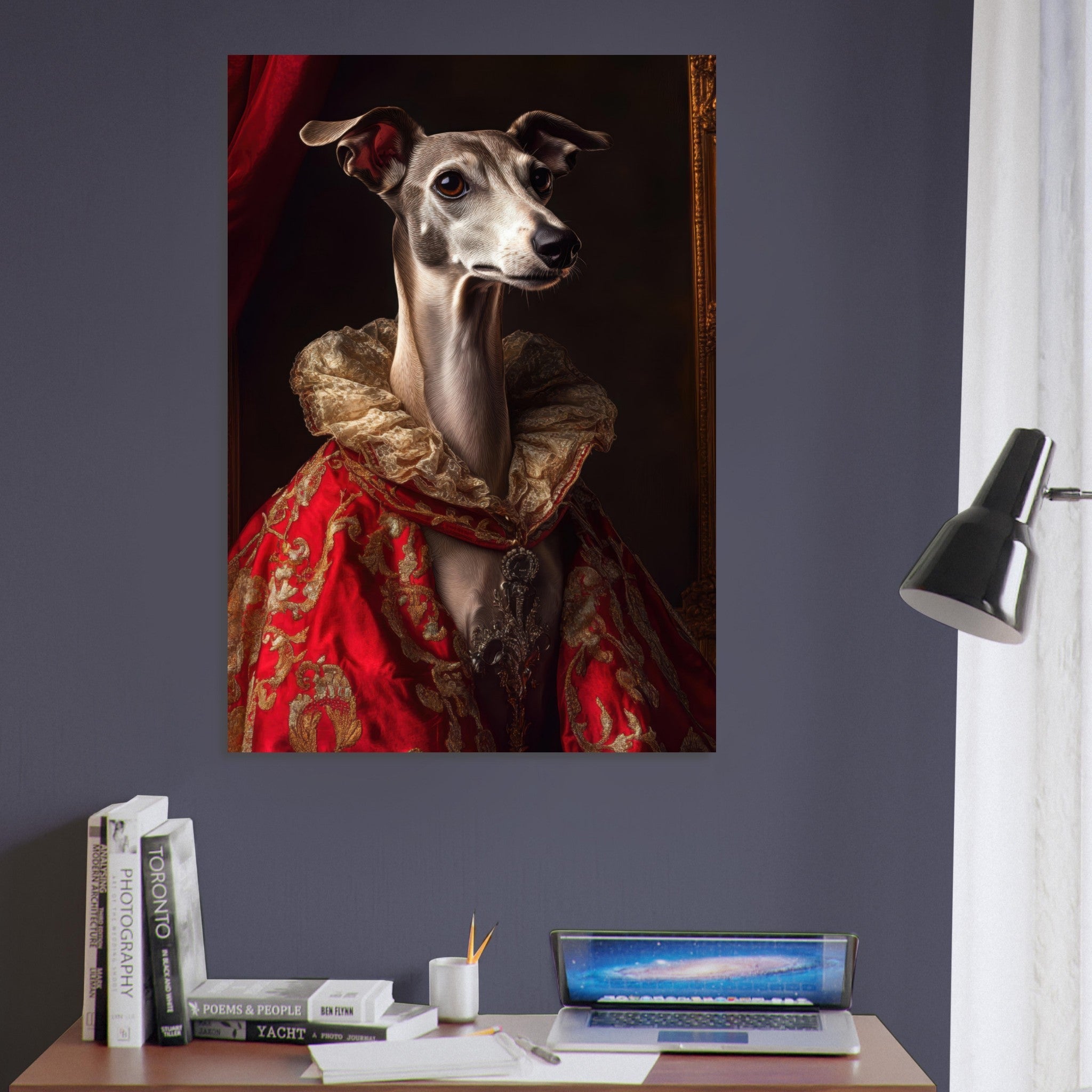 Aluminum Print Portrait - Elegant Baroque Greyhound Portrait A sleek grey 5 - Shop Ai Art WebShop - Digital Art online Store