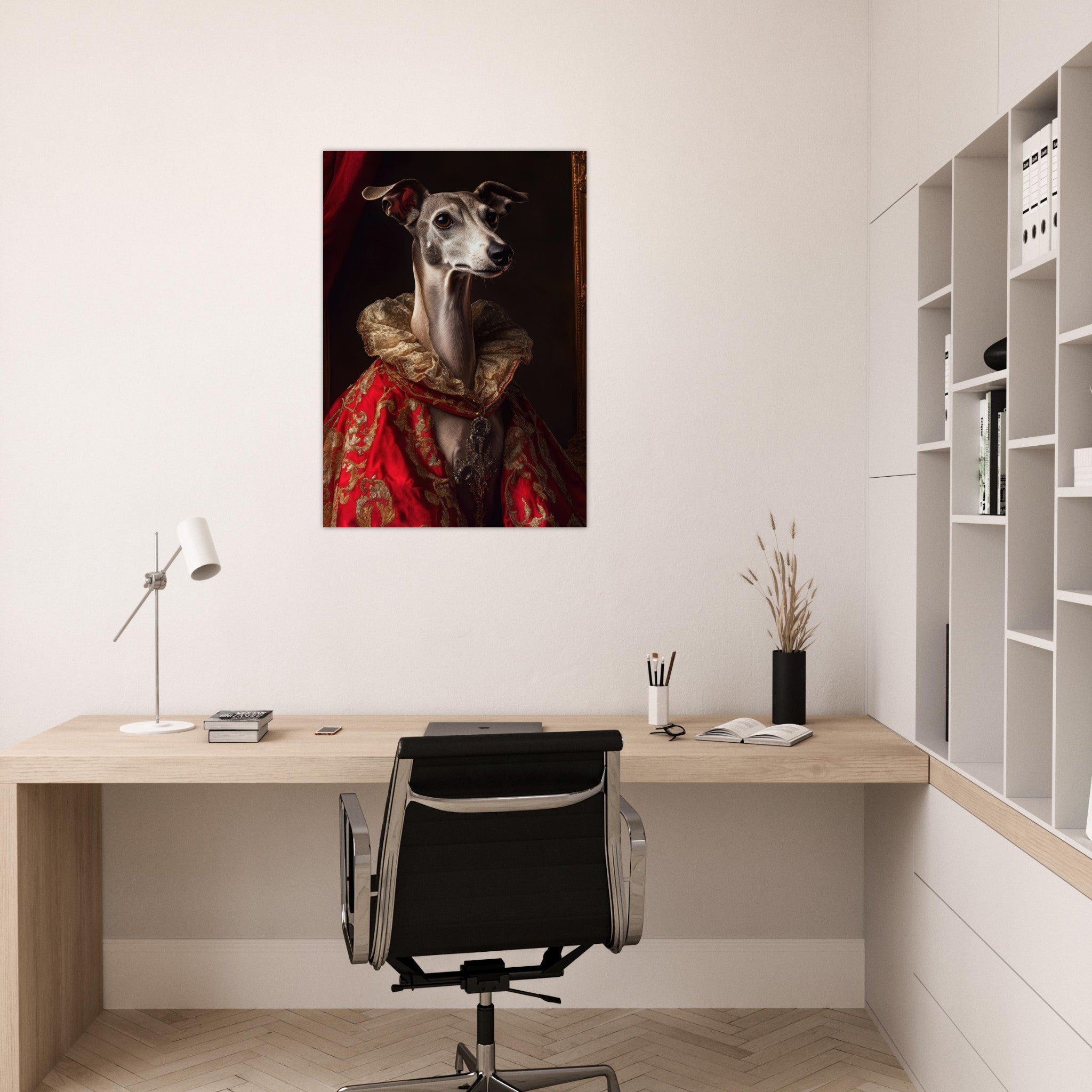Aluminum Print Portrait - Elegant Baroque Greyhound Portrait A sleek grey 5 - Shop Ai Art WebShop - Digital Art online Store