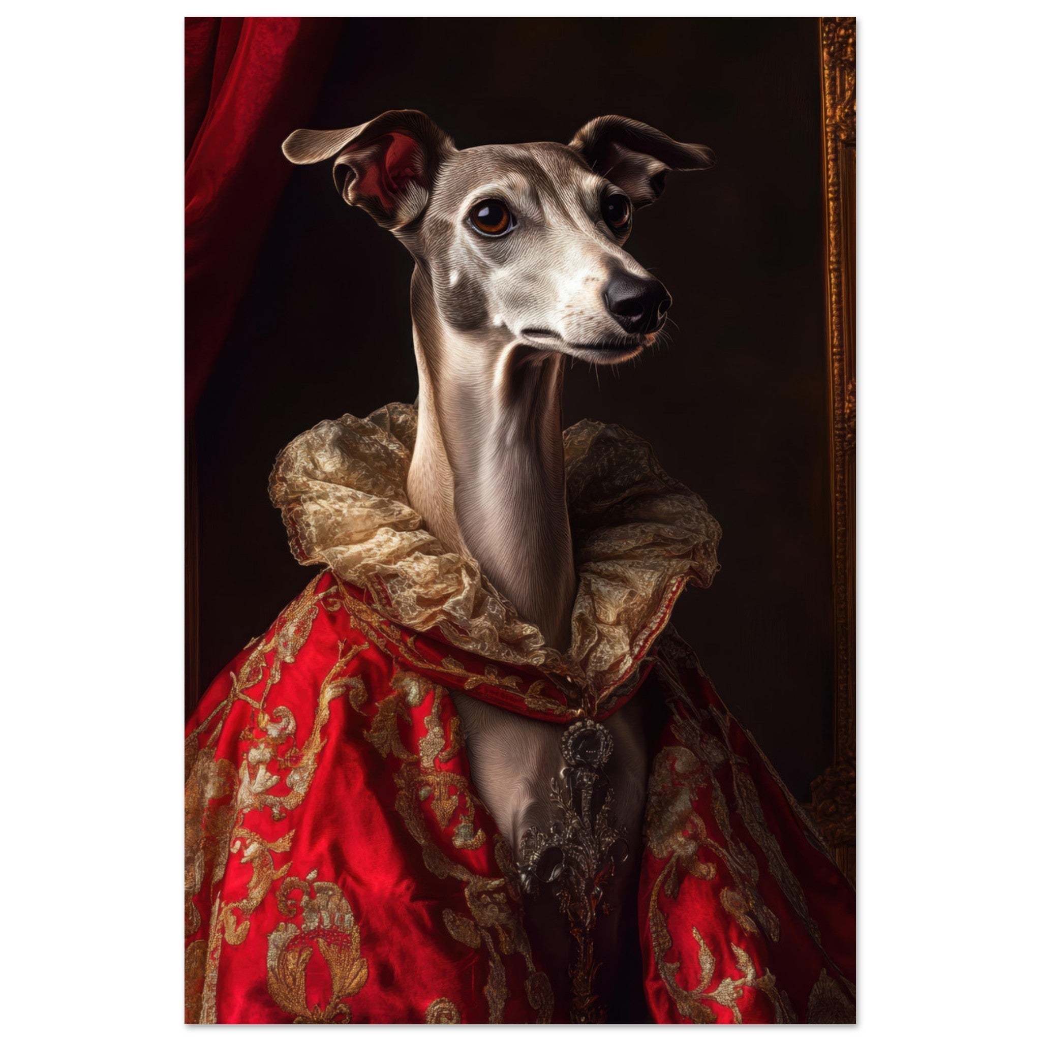 Aluminum Print Portrait - Elegant Baroque Greyhound Portrait A sleek grey 5 - Shop Ai Art WebShop - Digital Art online Store