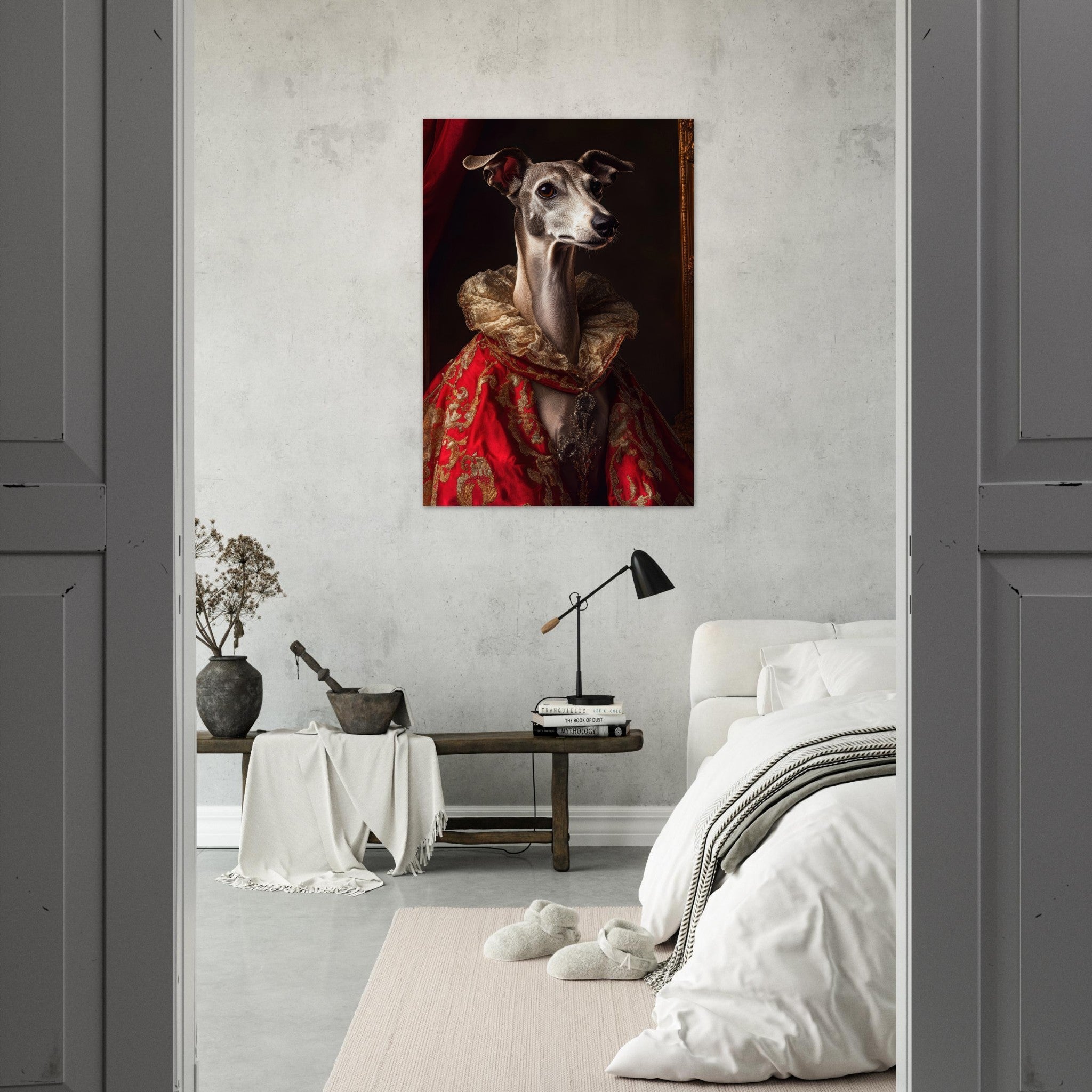 Aluminum Print Portrait - Elegant Baroque Greyhound Portrait A sleek grey 5 - Shop Ai Art WebShop - Digital Art online Store