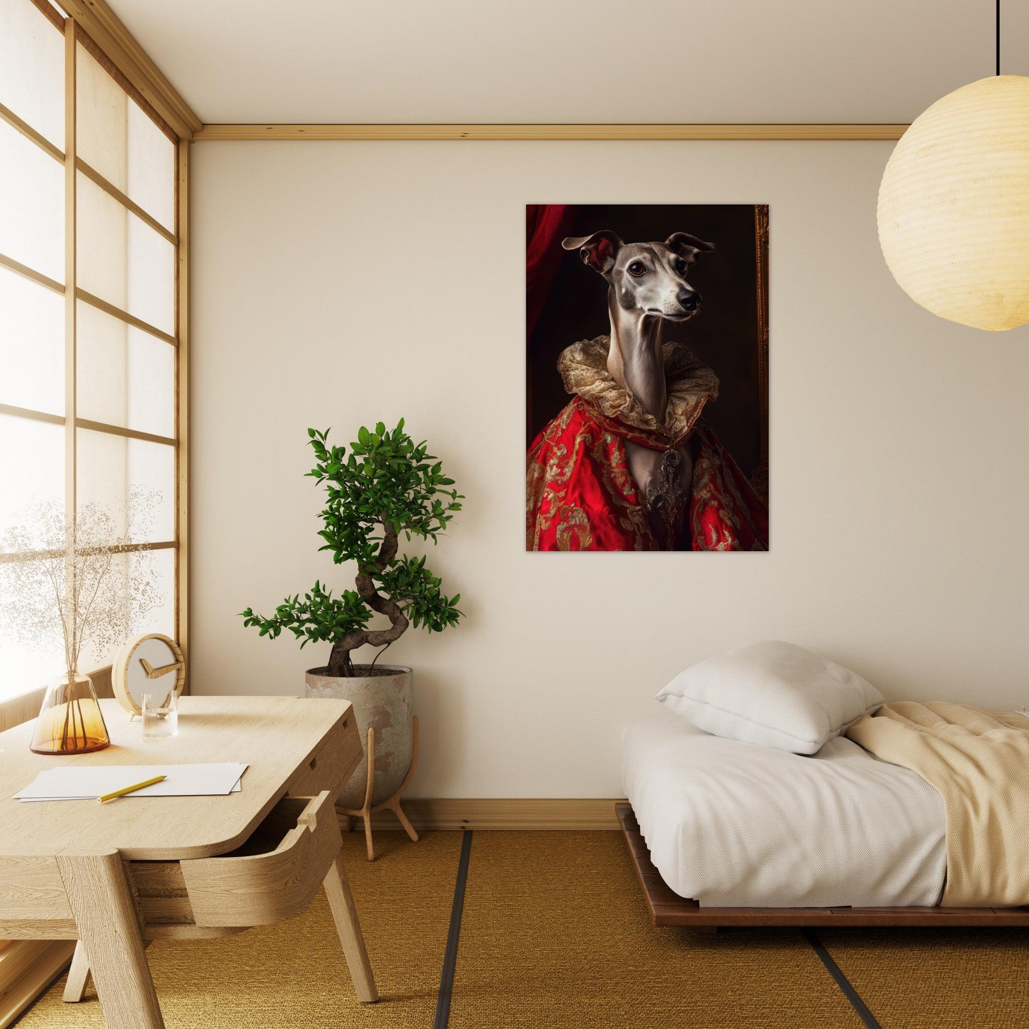 Aluminum Print Portrait - Elegant Baroque Greyhound Portrait A sleek grey 5 - Shop Ai Art WebShop - Digital Art online Store