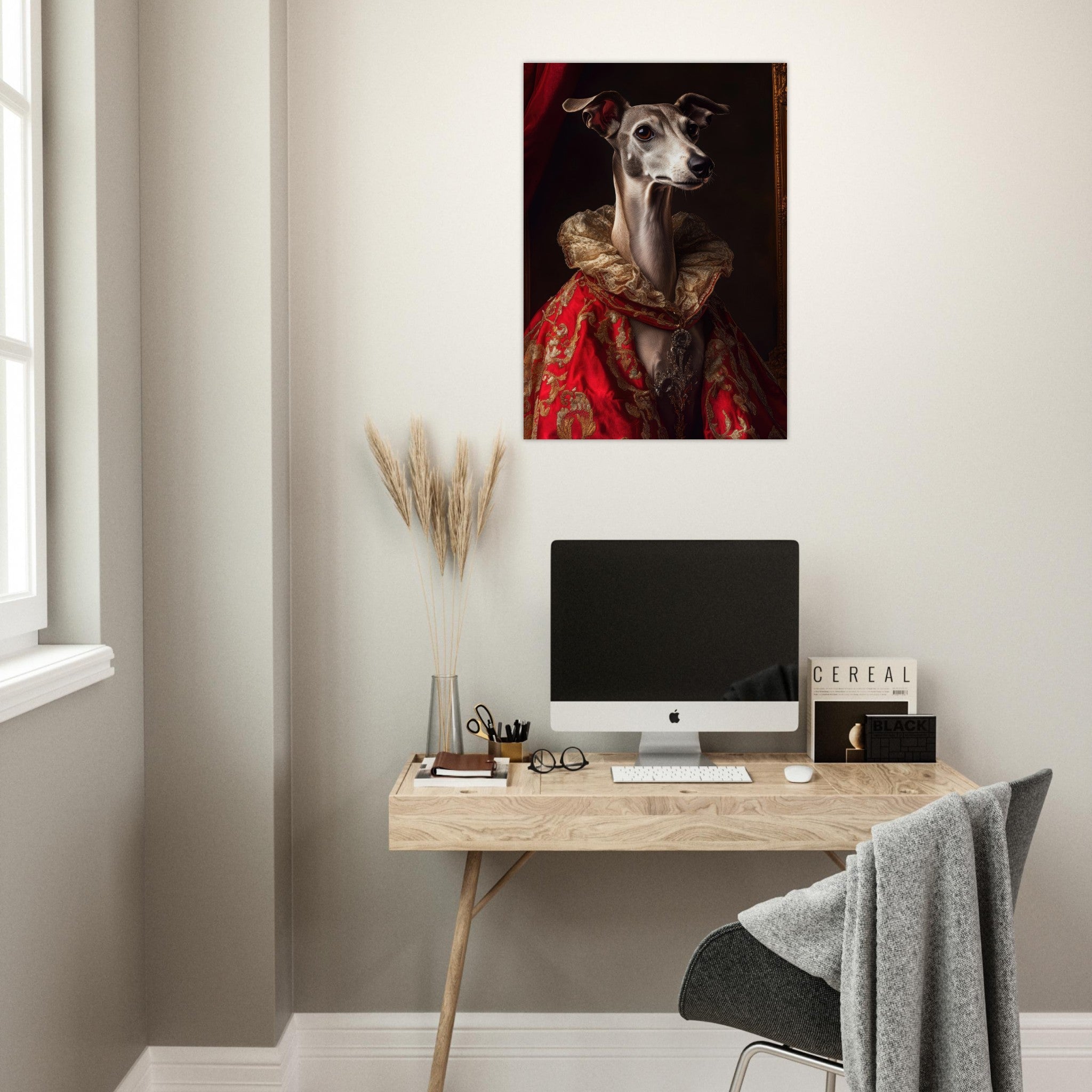 Aluminum Print Portrait - Elegant Baroque Greyhound Portrait A sleek grey 5 - Shop Ai Art WebShop - Digital Art online Store