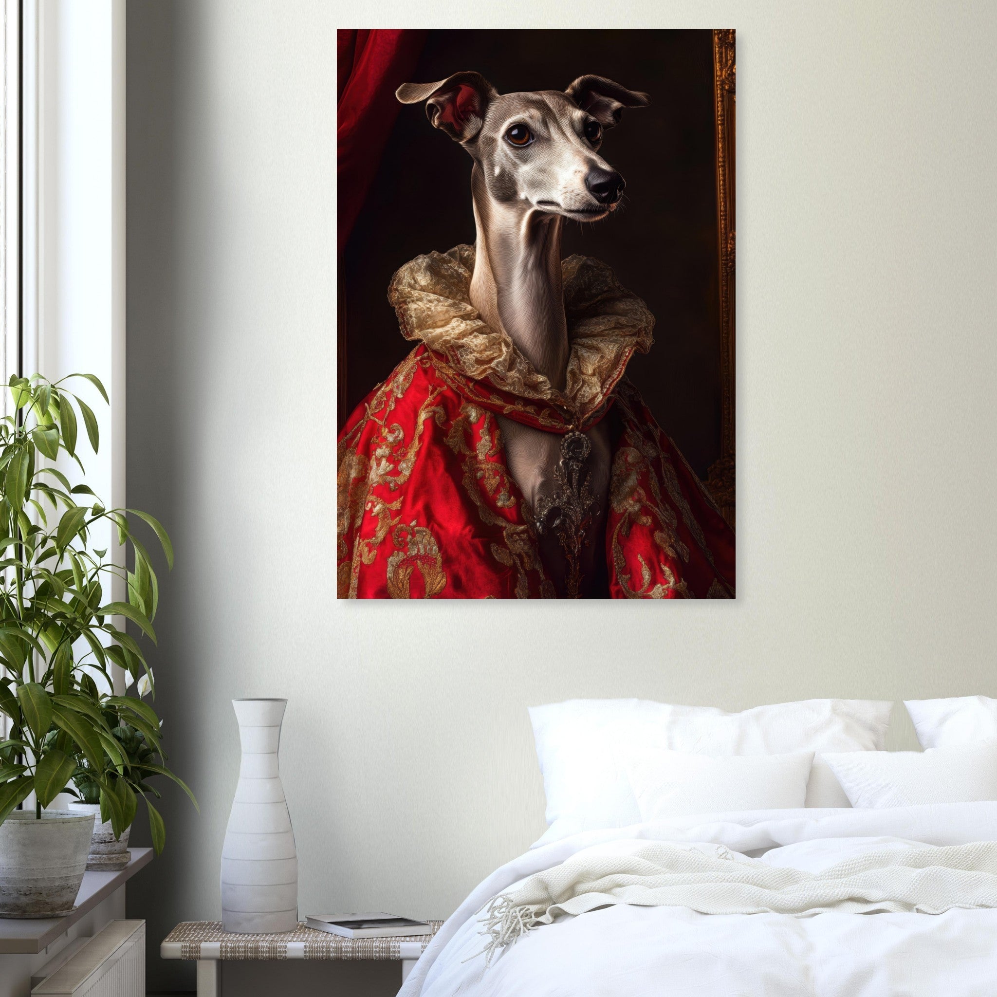 Aluminum Print Portrait - Elegant Baroque Greyhound Portrait A sleek grey 5 - Shop Ai Art WebShop - Digital Art online Store