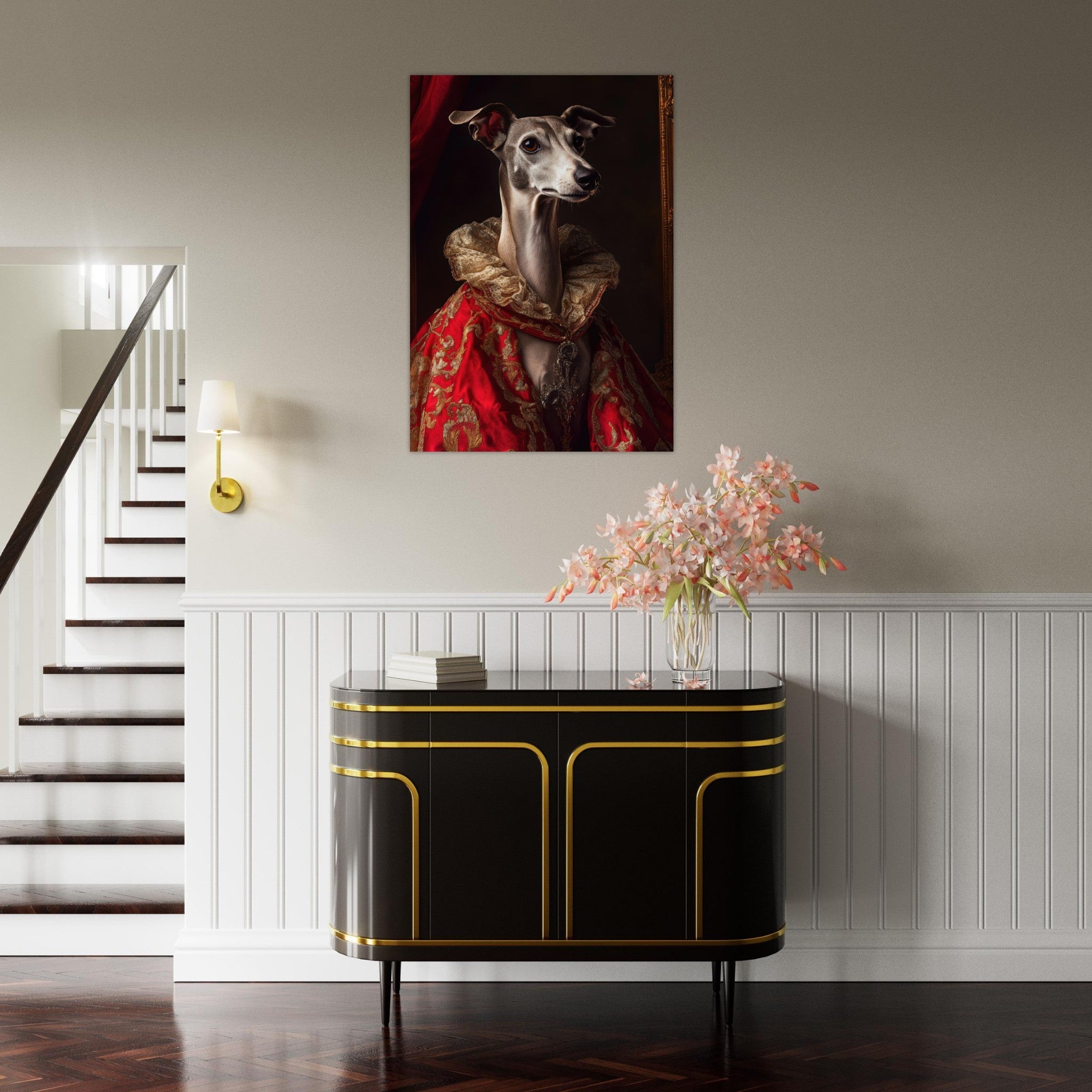 Aluminum Print Portrait - Elegant Baroque Greyhound Portrait A sleek grey 5 - Shop Ai Art WebShop - Digital Art online Store