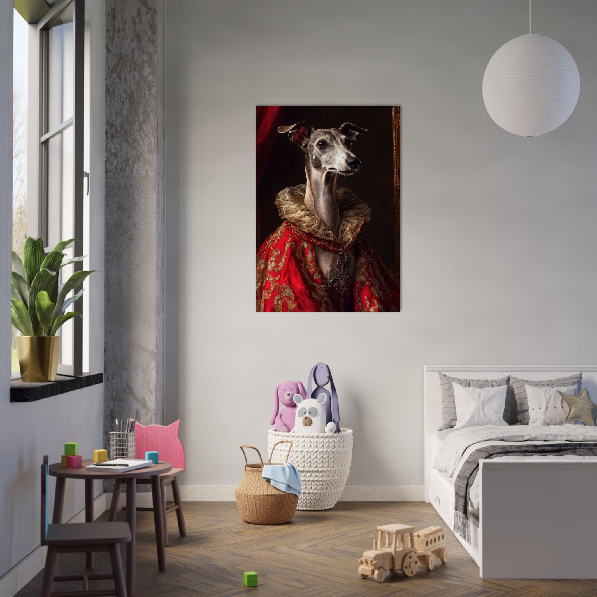 Aluminum Print Portrait - Elegant Baroque Greyhound Portrait A sleek grey 5 - Shop Ai Art WebShop - Digital Art online Store