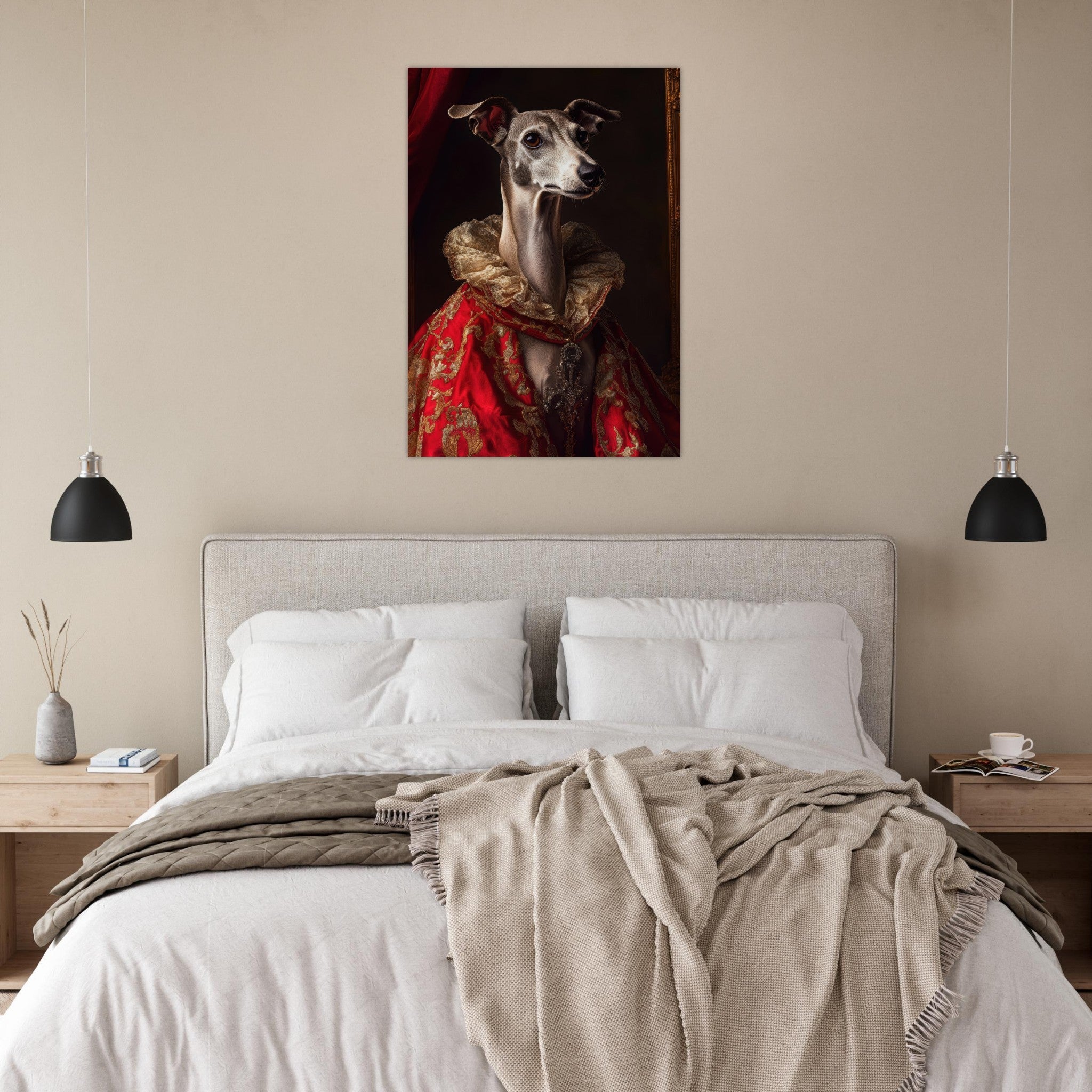Aluminum Print Portrait - Elegant Baroque Greyhound Portrait A sleek grey 5 - Shop Ai Art WebShop - Digital Art online Store