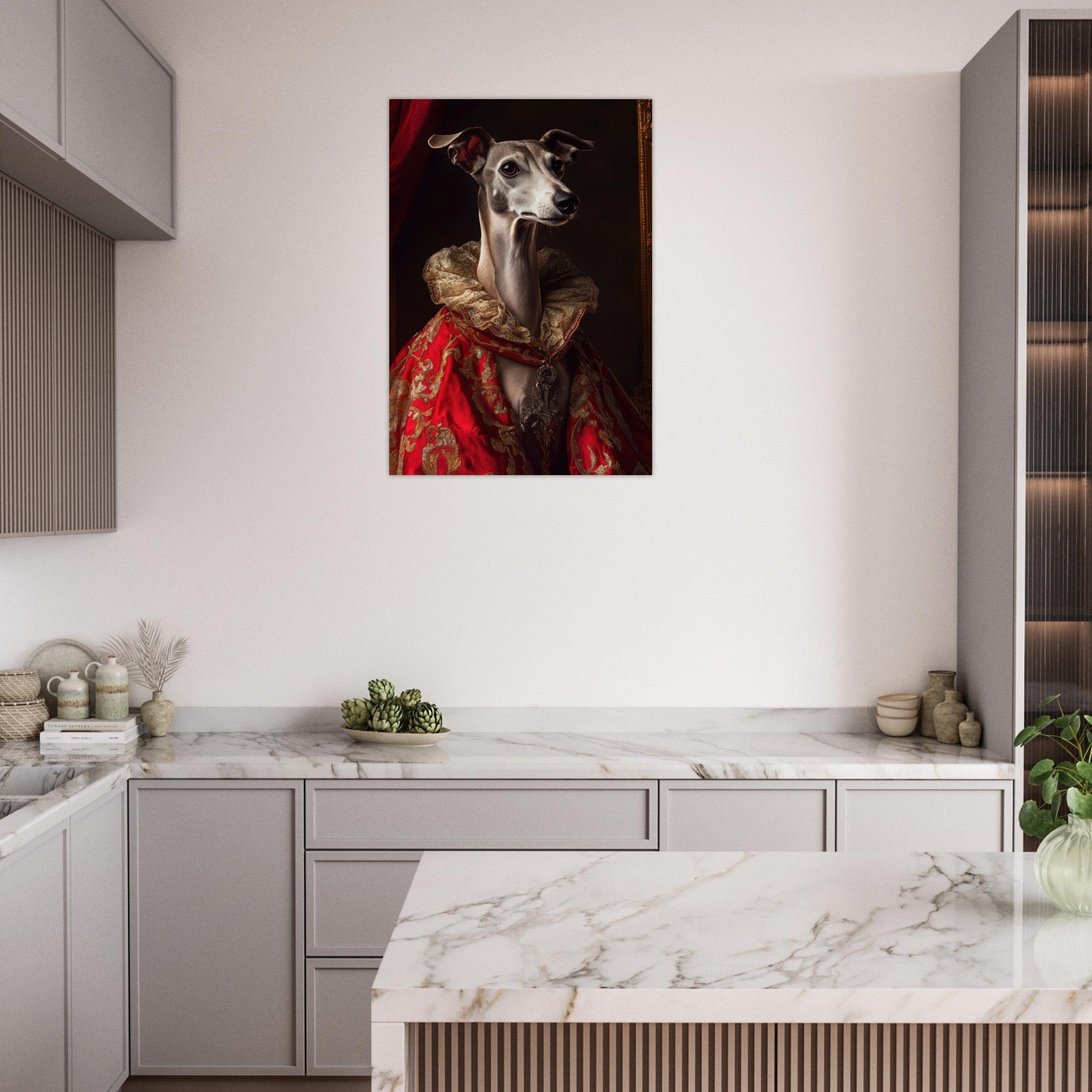 Aluminum Print Portrait - Elegant Baroque Greyhound Portrait A sleek grey 5 - Shop Ai Art WebShop - Digital Art online Store