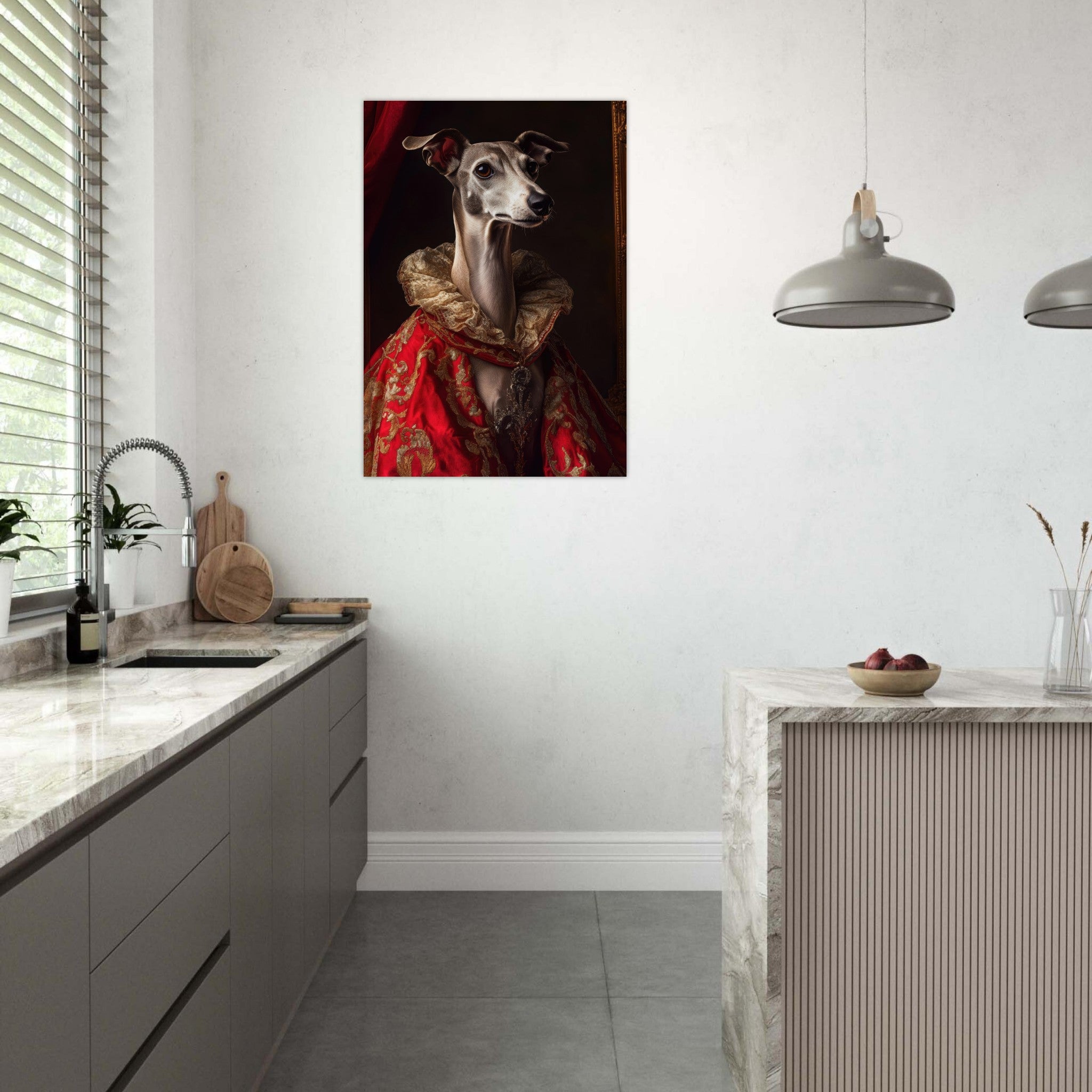 Aluminum Print Portrait - Elegant Baroque Greyhound Portrait A sleek grey 5 - Shop Ai Art WebShop - Digital Art online Store