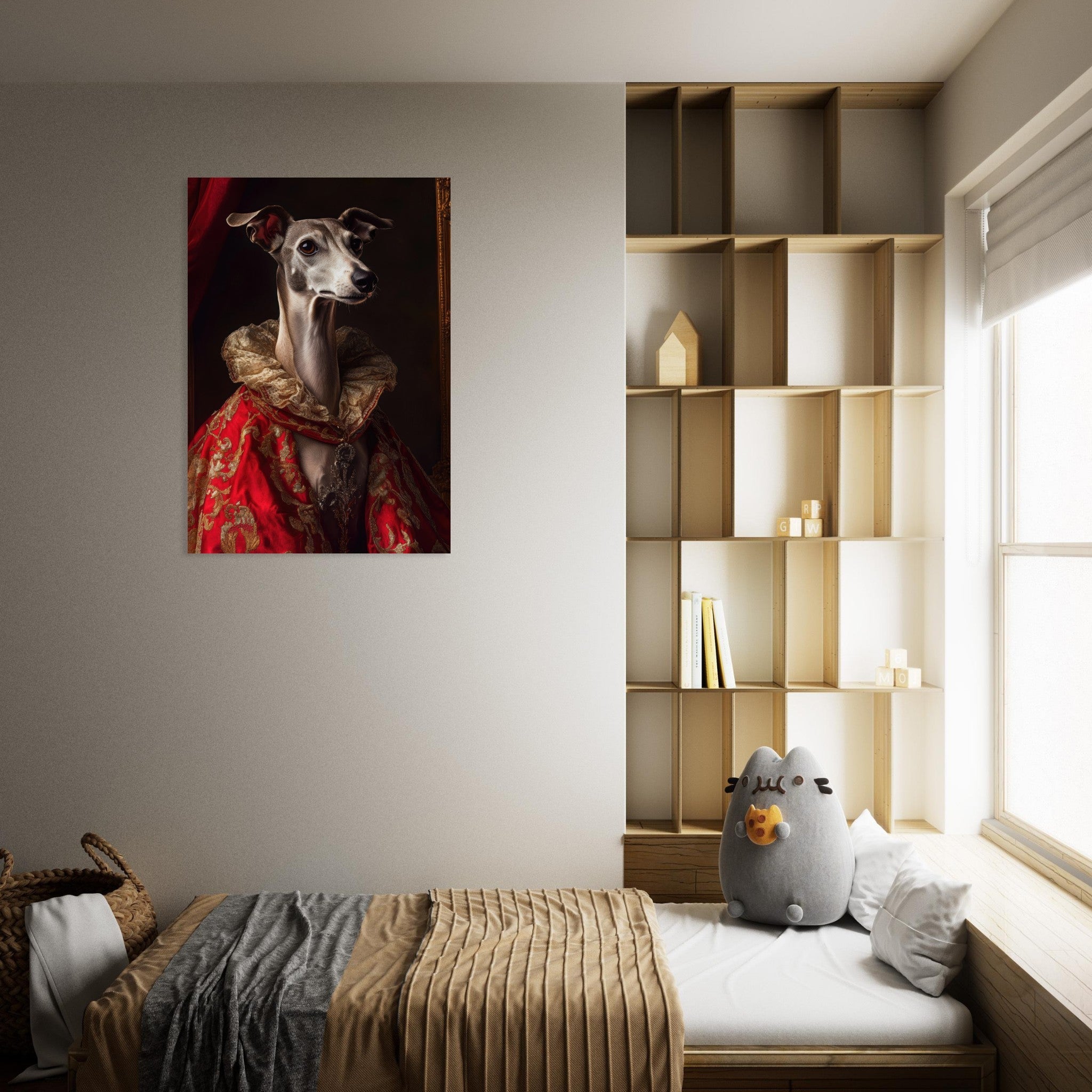 Aluminum Print Portrait - Elegant Baroque Greyhound Portrait A sleek grey 5 - Shop Ai Art WebShop - Digital Art online Store