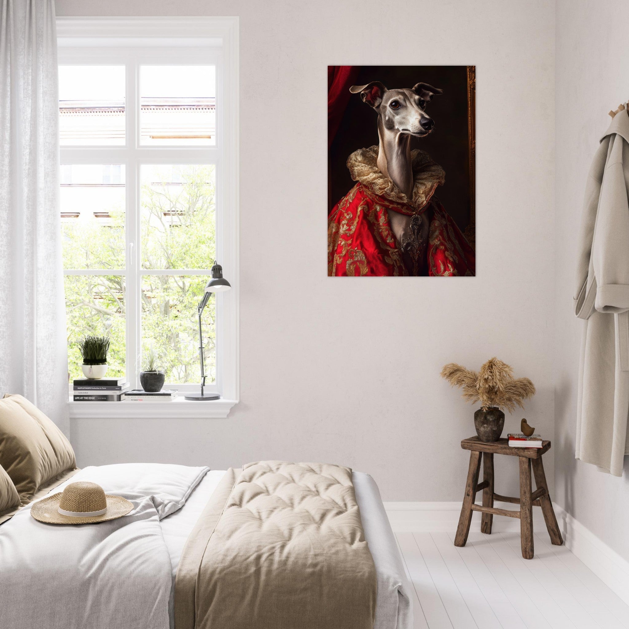Aluminum Print Portrait - Elegant Baroque Greyhound Portrait A sleek grey 5 - Shop Ai Art WebShop - Digital Art online Store