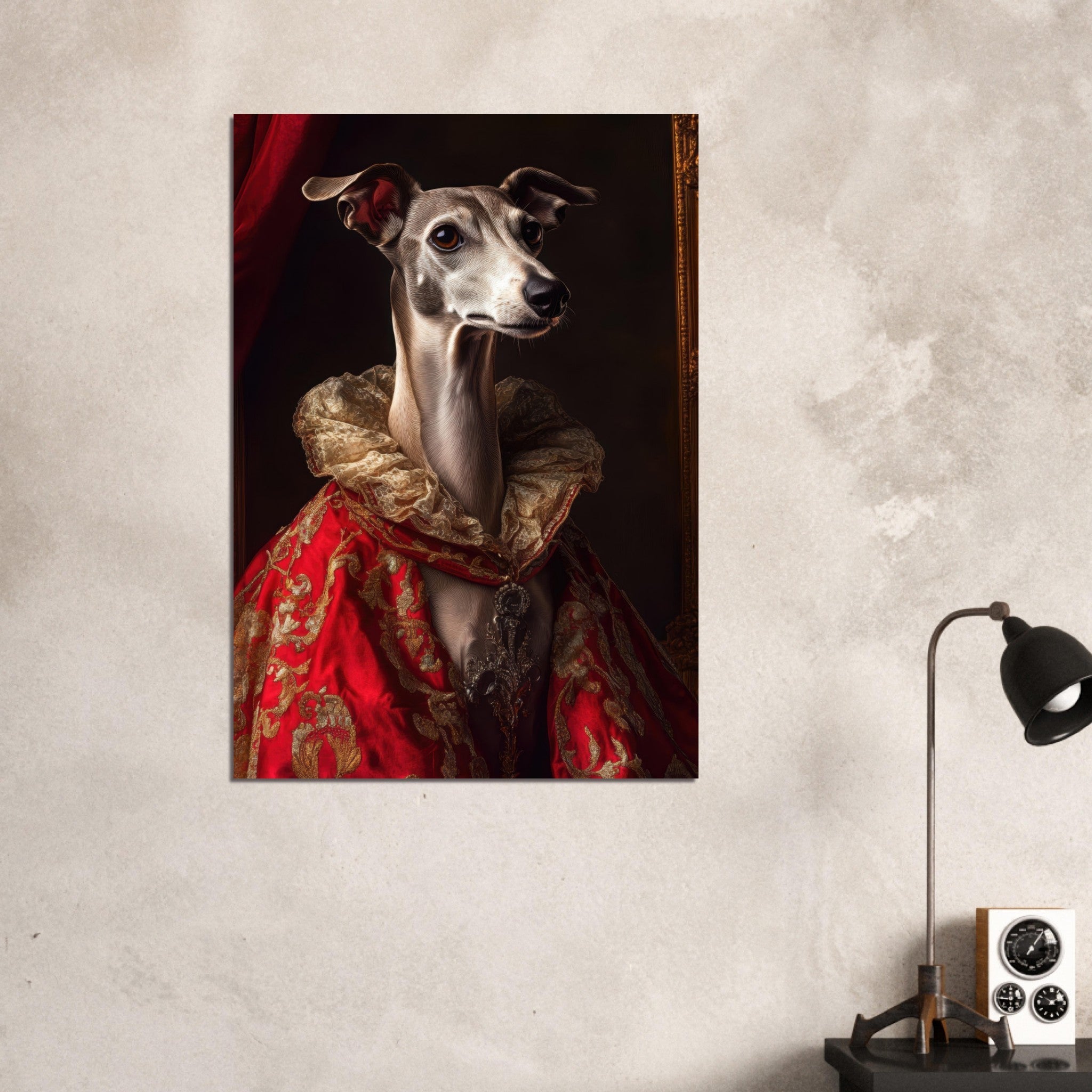 Aluminum Print Portrait - Elegant Baroque Greyhound Portrait A sleek grey 5 - Shop Ai Art WebShop - Digital Art online Store