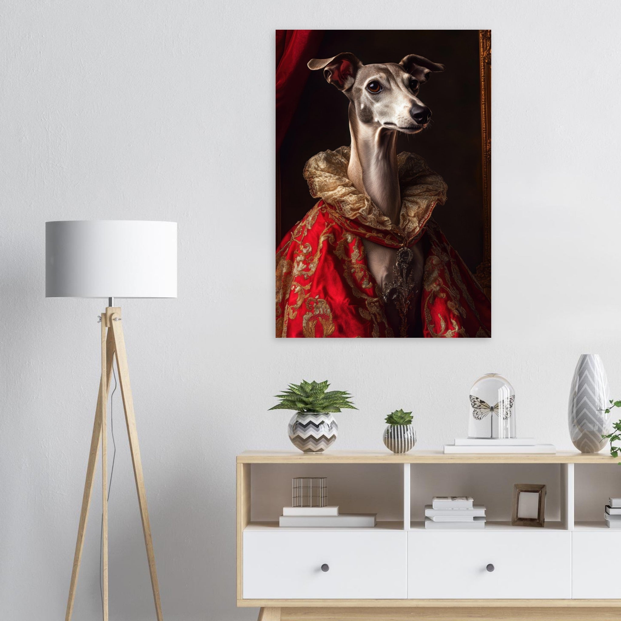 Aluminum Print Portrait - Elegant Baroque Greyhound Portrait A sleek grey 5 - Shop Ai Art WebShop - Digital Art online Store