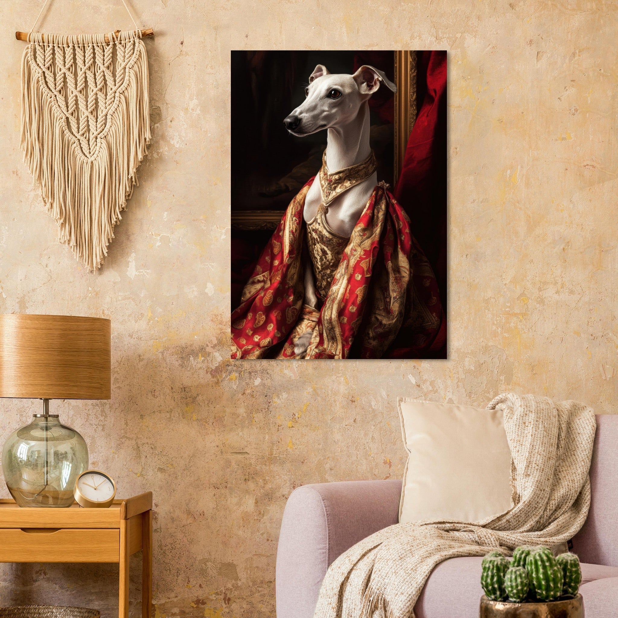 Aluminum Print Portrait - Elegant Baroque Greyhound Portrait A sleek grey - Shop Ai Art WebShop - Digital Art online Store
