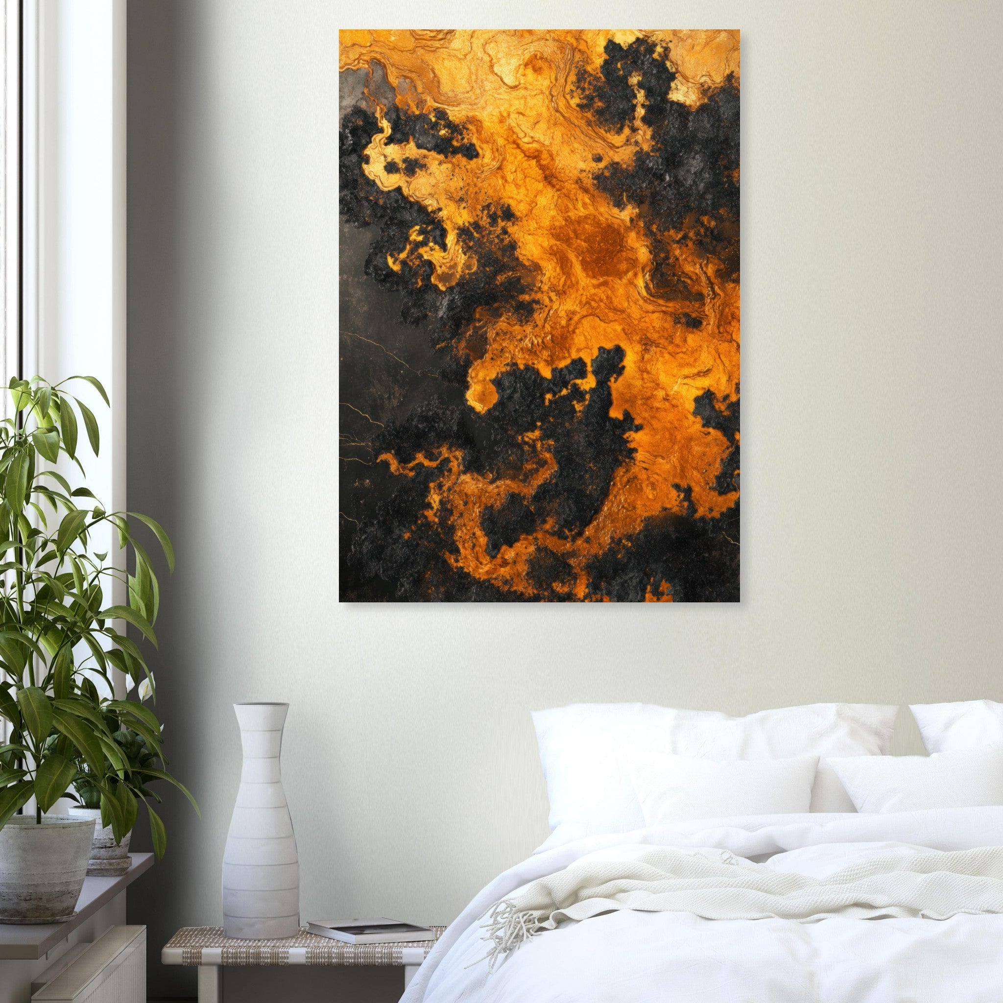 Aluminum Print Portrait - Ember Genesis A volatile burst of molten gold 2 - Shop Ai Art WebShop - Digital Art online Store
