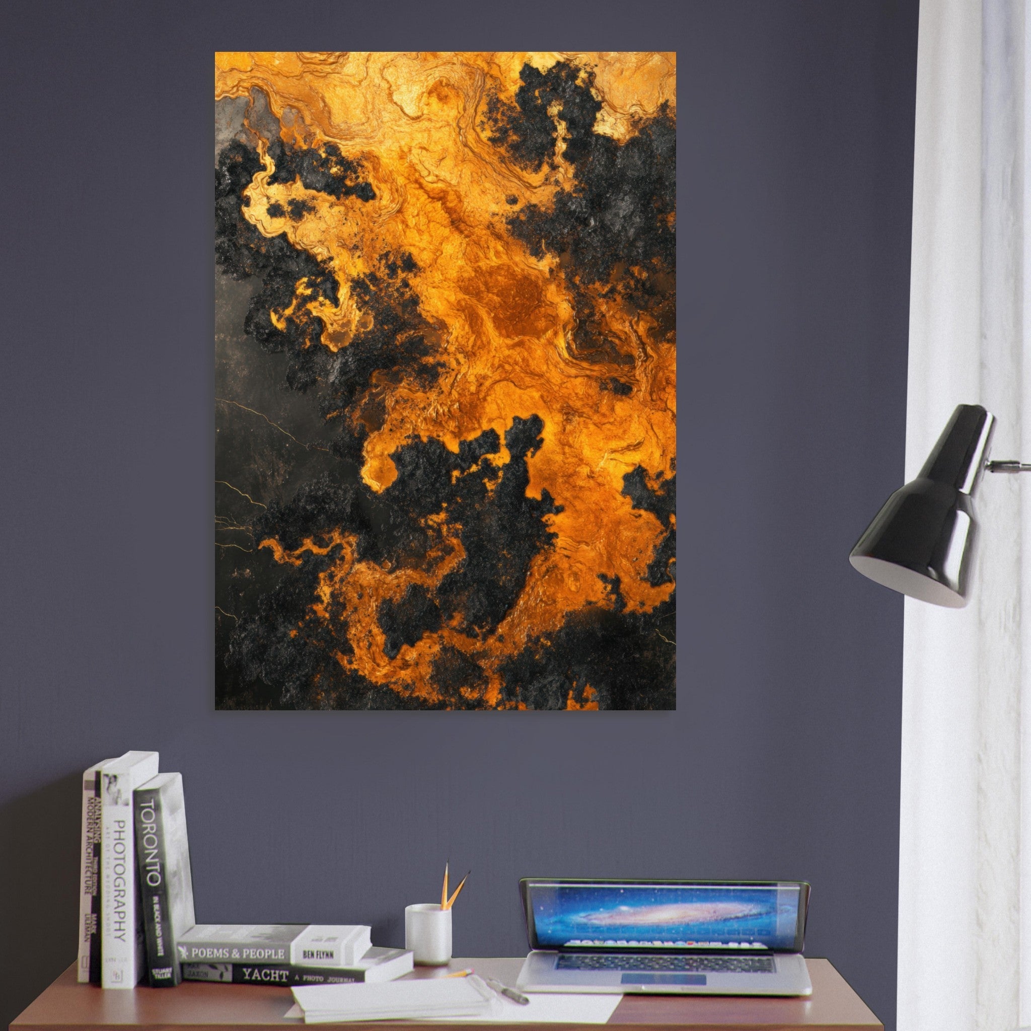 Aluminum Print Portrait - Ember Genesis A volatile burst of molten gold 2 - Shop Ai Art WebShop - Digital Art online Store