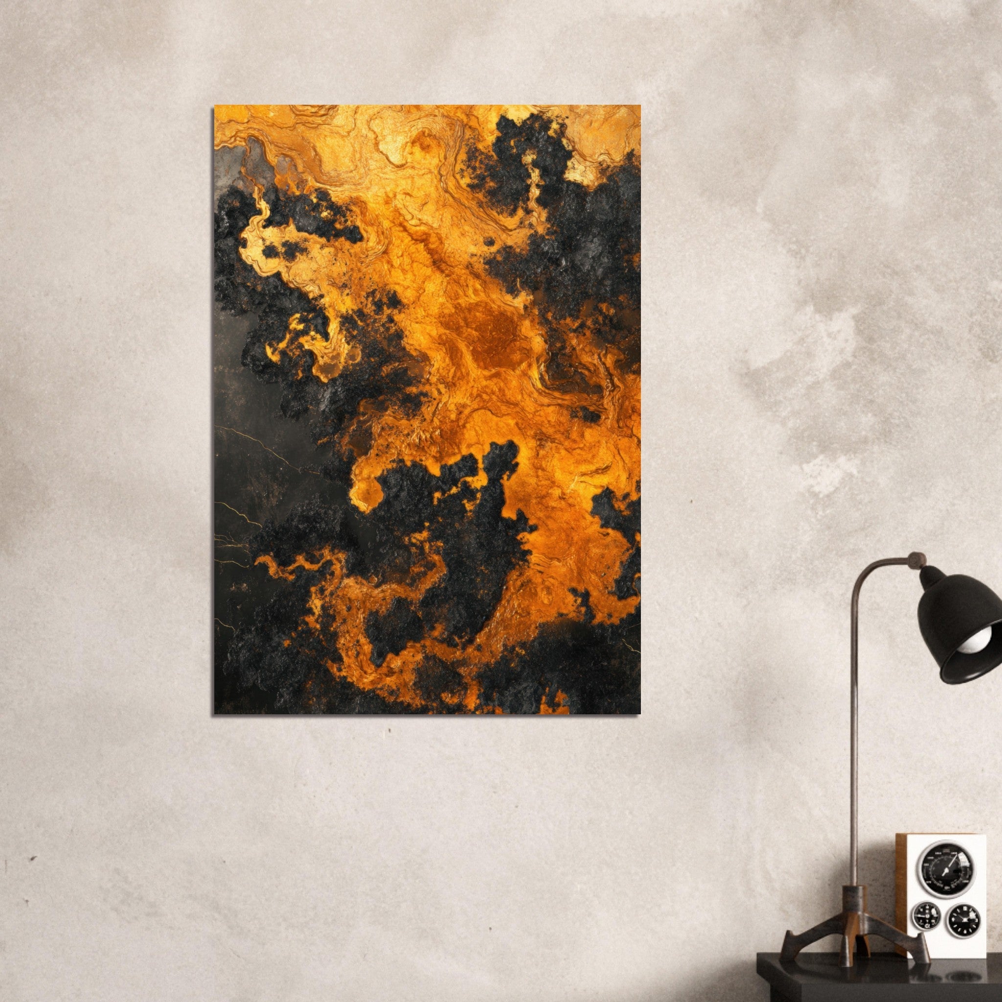 Aluminum Print Portrait - Ember Genesis A volatile burst of molten gold 2 - Shop Ai Art WebShop - Digital Art online Store