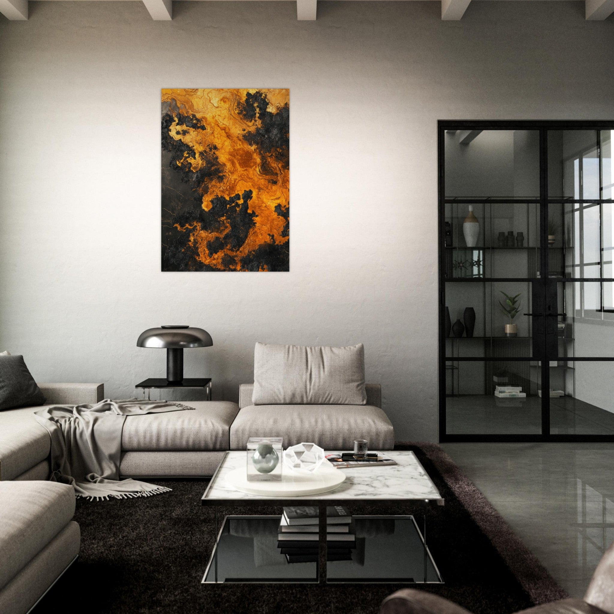 Aluminum Print Portrait - Ember Genesis A volatile burst of molten gold 2 - Shop Ai Art WebShop - Digital Art online Store