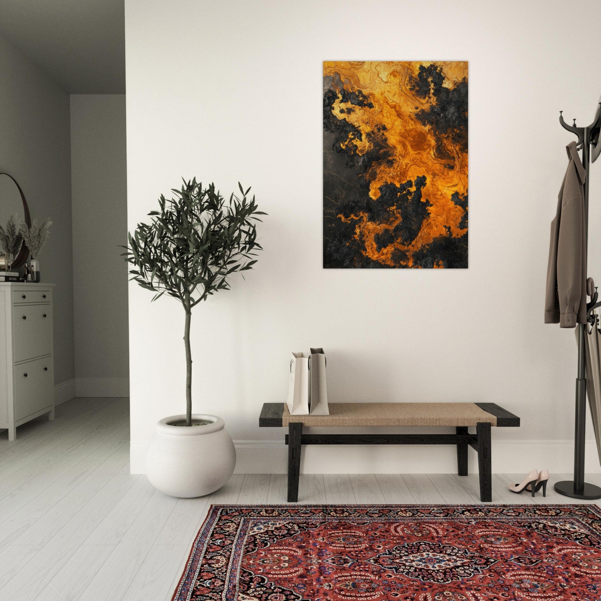 Aluminum Print Portrait - Ember Genesis A volatile burst of molten gold 2 - Shop Ai Art WebShop - Digital Art online Store