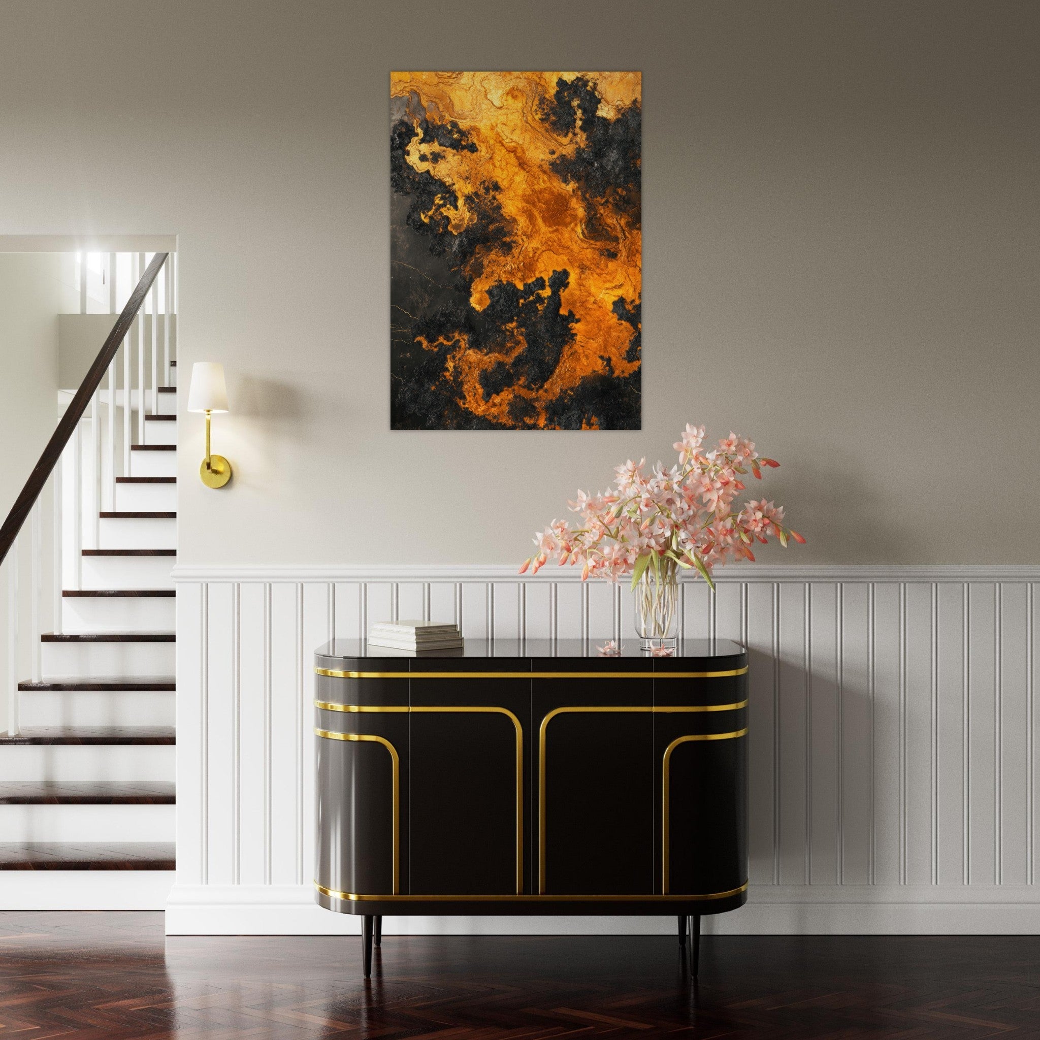 Aluminum Print Portrait - Ember Genesis A volatile burst of molten gold 2 - Shop Ai Art WebShop - Digital Art online Store