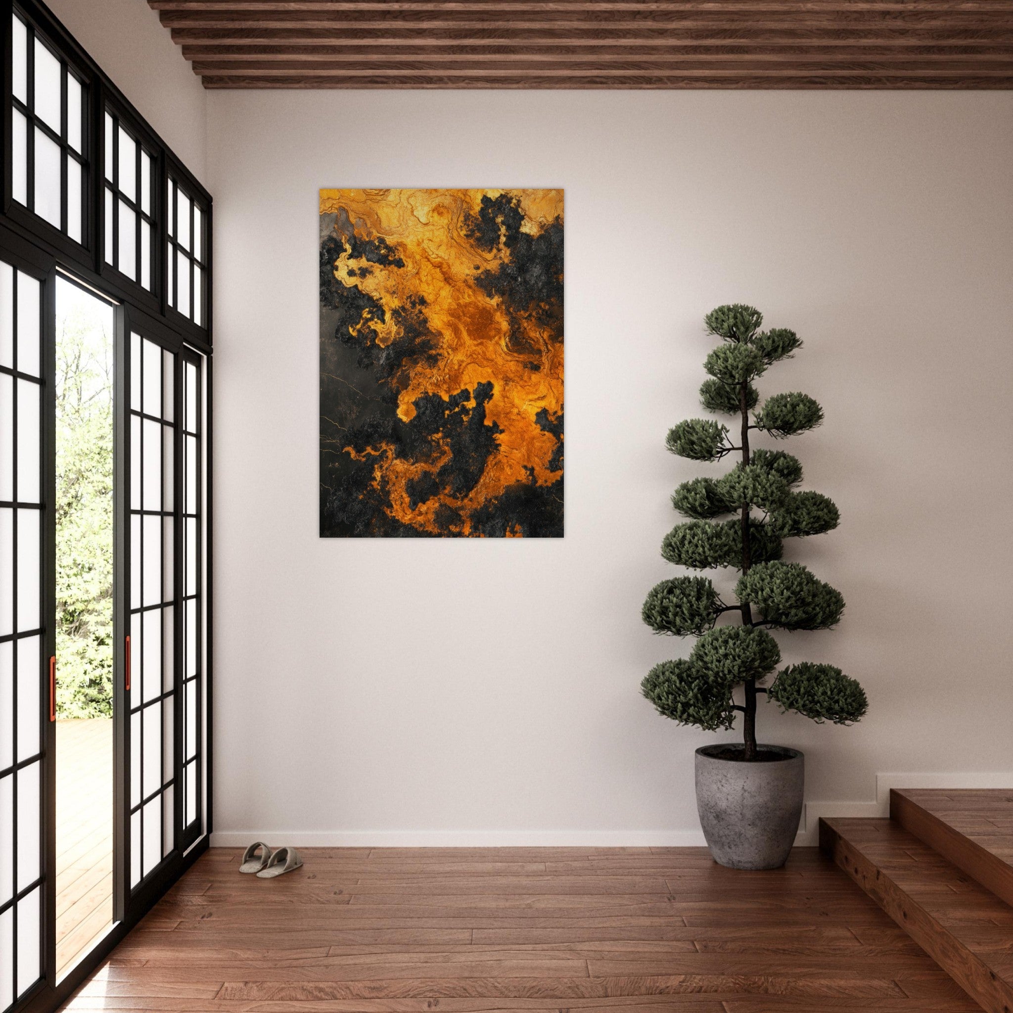 Aluminum Print Portrait - Ember Genesis A volatile burst of molten gold 2 - Shop Ai Art WebShop - Digital Art online Store